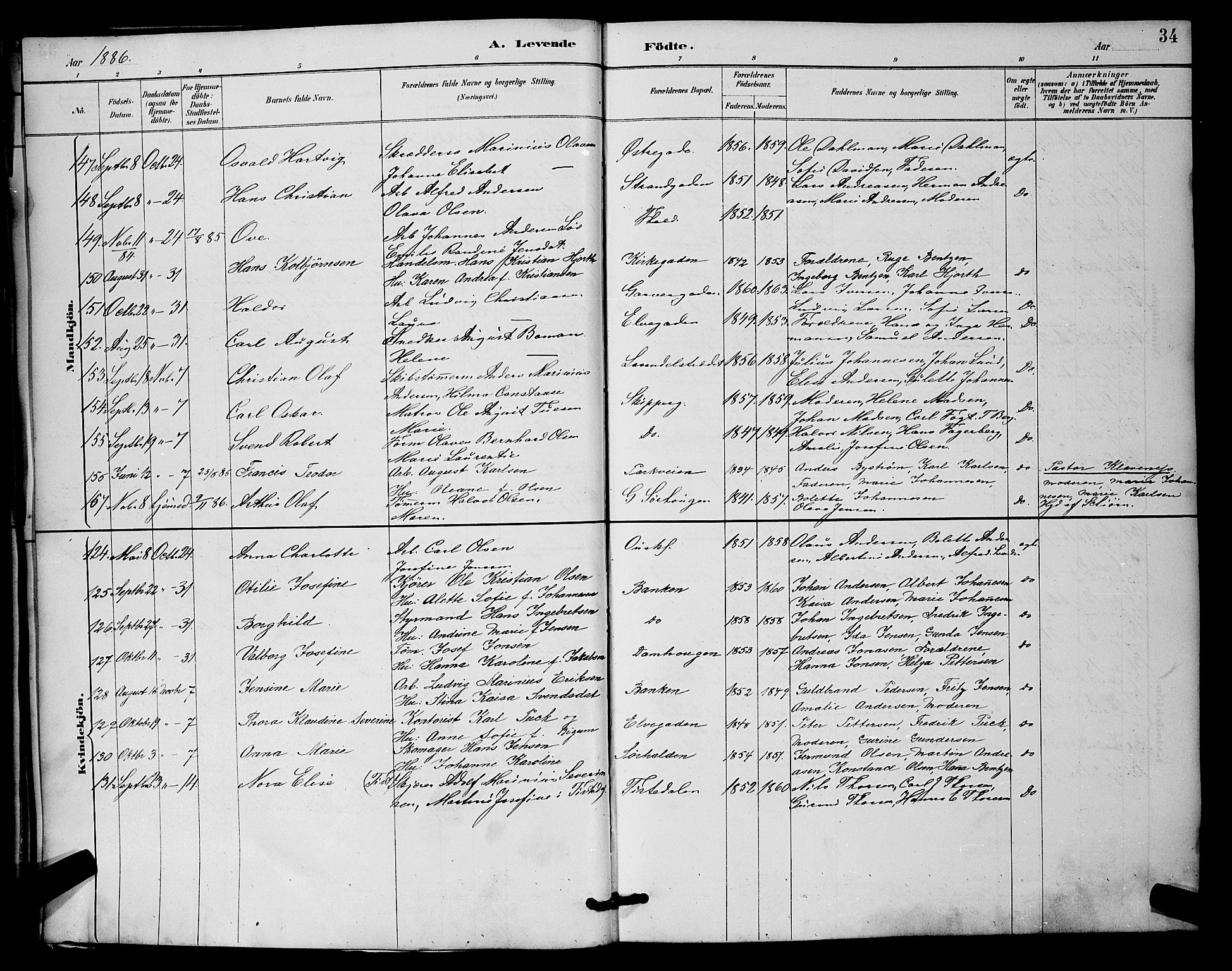 Halden prestekontor Kirkebøker, AV/SAO-A-10909/G/Ga/L0008: Klokkerbok nr. 8, 1885-1899, s. 34