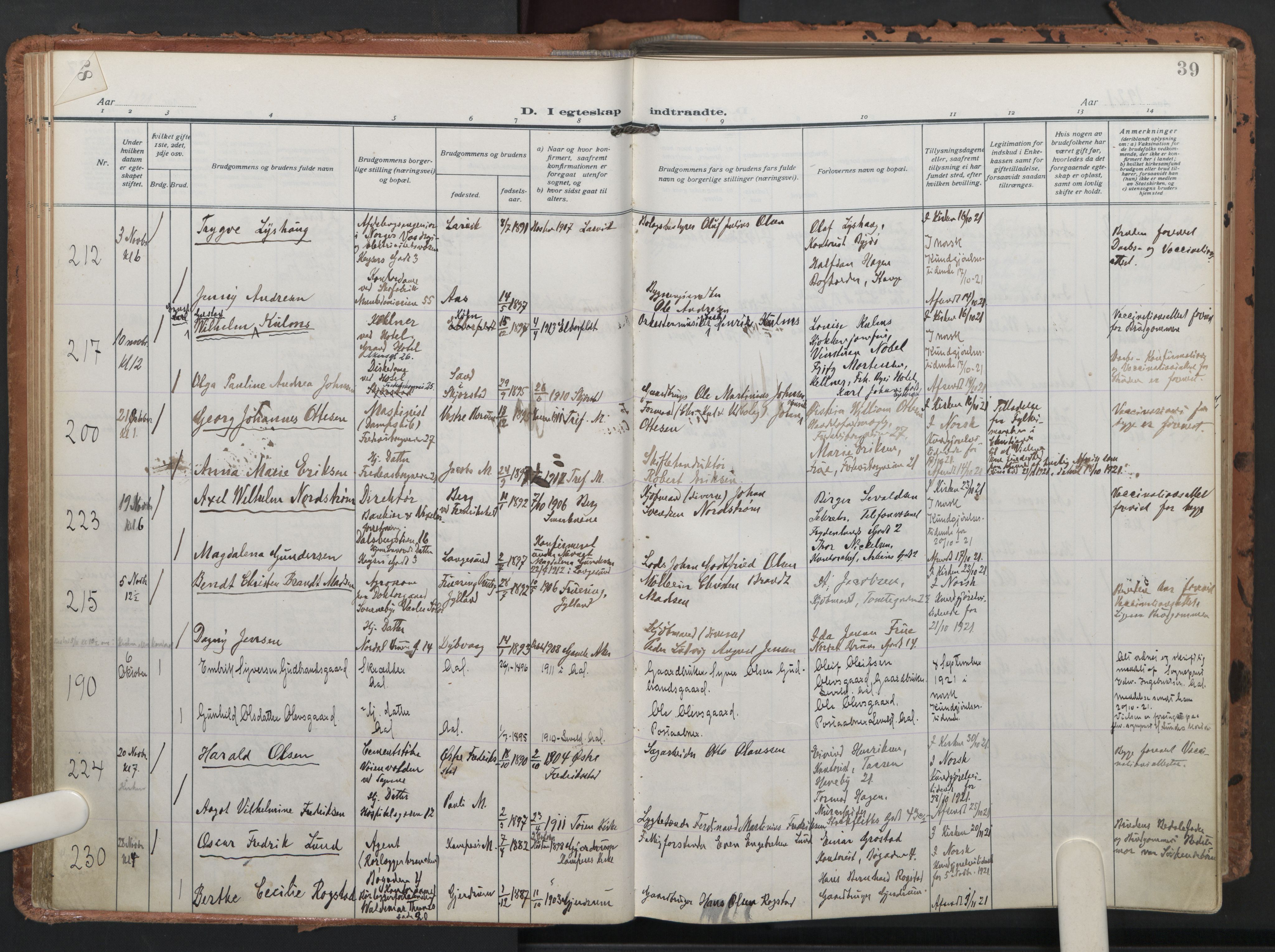 Trefoldighet prestekontor Kirkebøker, AV/SAO-A-10882/F/Fc/L0008: Ministerialbok nr. III 8, 1920-1932, s. 39