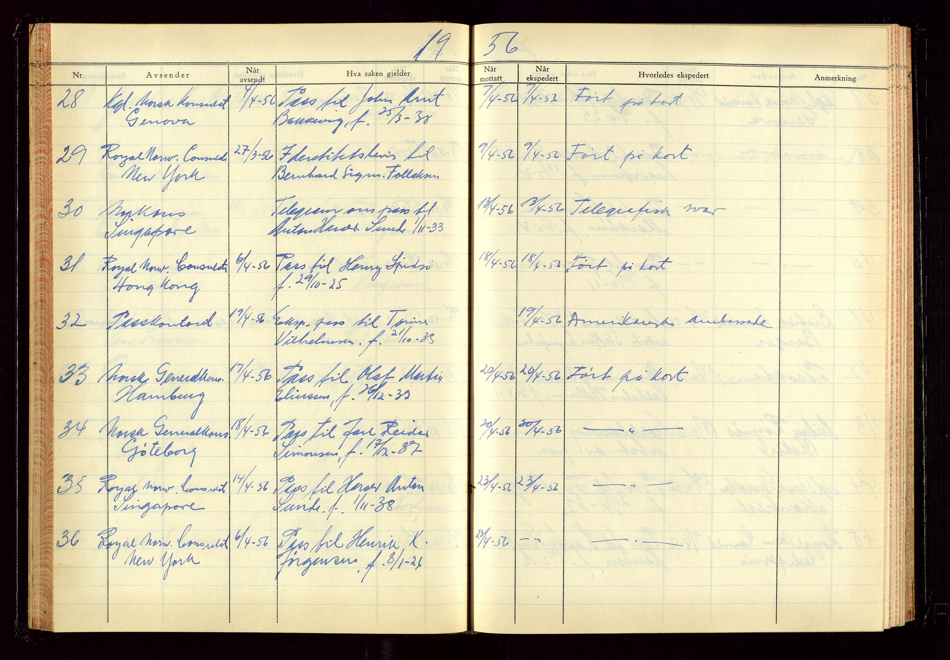 Haugesund politikammer, AV/SAST-A-100440/K/L0007: Passjournal (16 12 53-07 1065), 1953-1965, s. 54