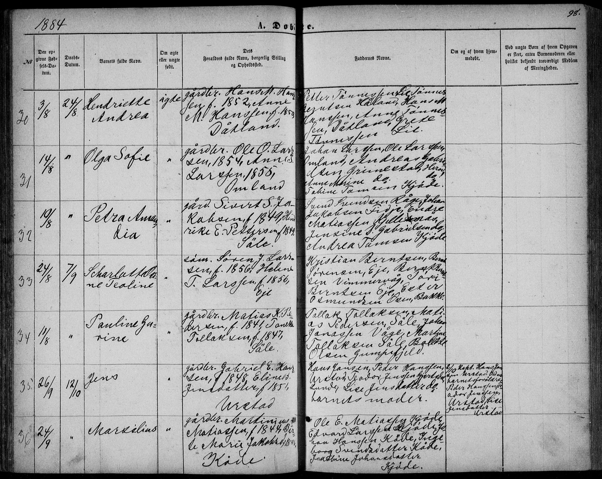 Flekkefjord sokneprestkontor, AV/SAK-1111-0012/F/Fb/Fbb/L0003: Klokkerbok nr. B 3, 1867-1889, s. 98