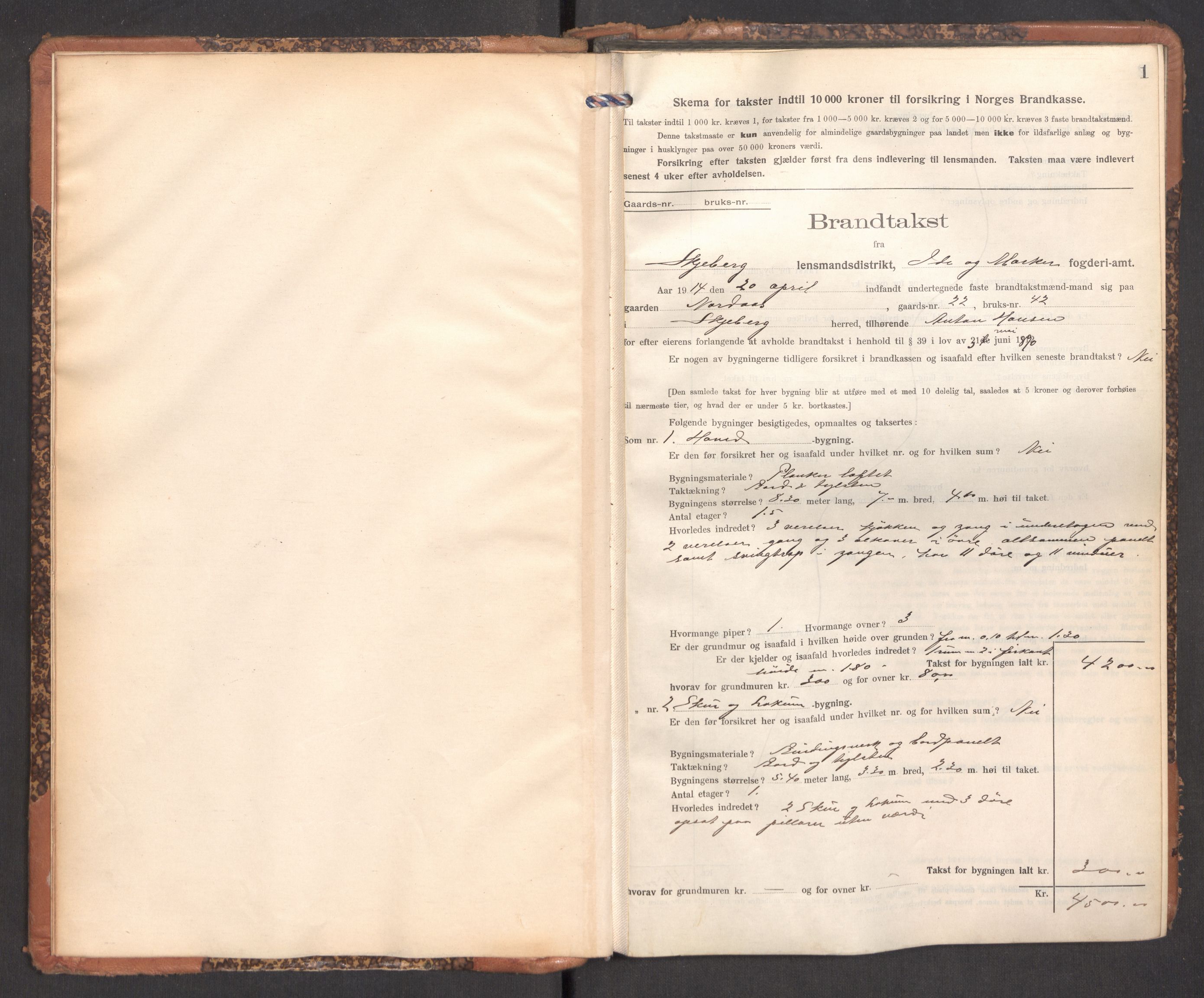 Norges brannkasse, branntakster Skjeberg, AV/SAO-A-11372/F/Fb/L0005: Branntakstprotokoll, 1914-1916
