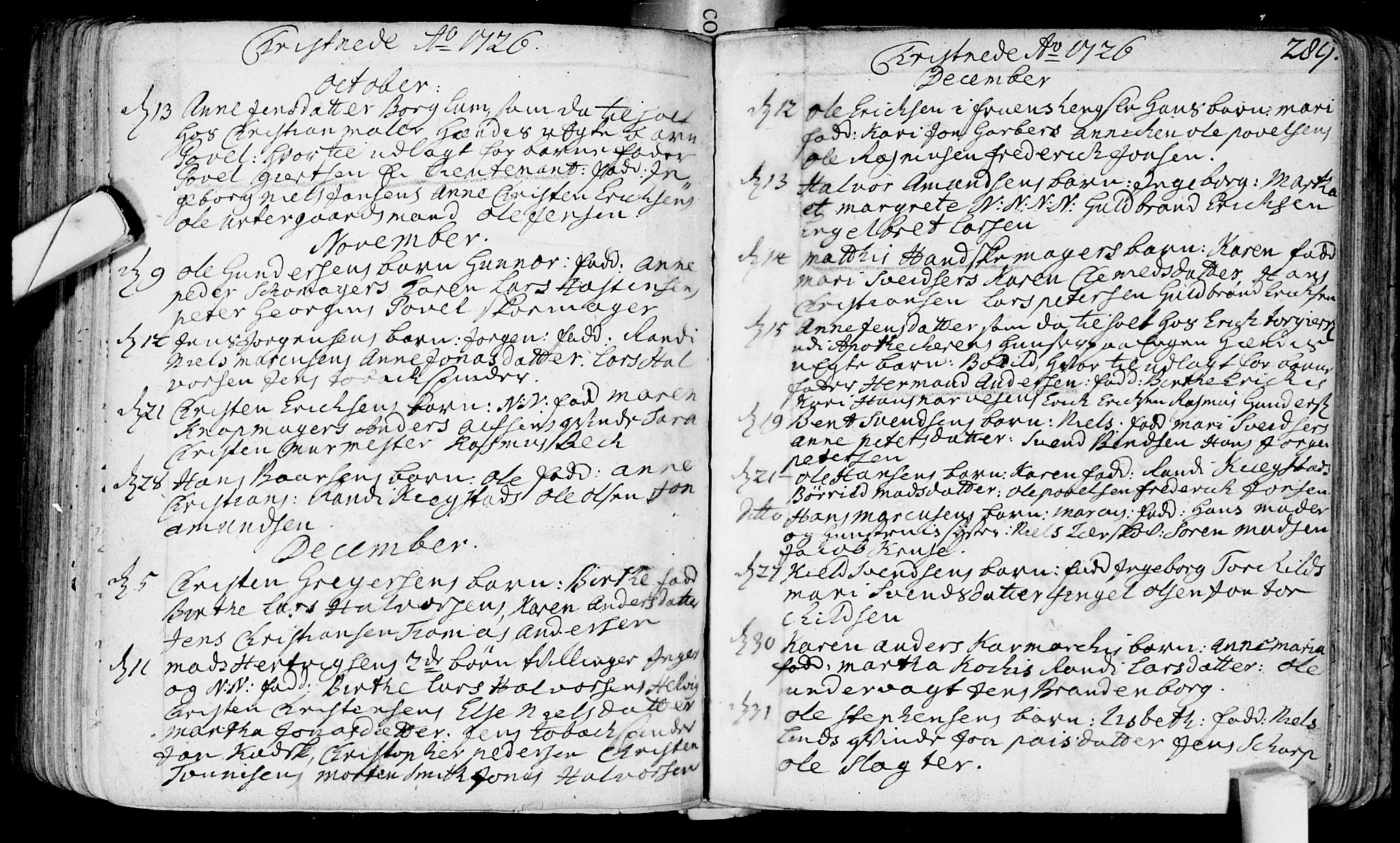 Bragernes kirkebøker, SAKO/A-6/F/Fa/L0003: Ministerialbok nr. I 3, 1706-1734, s. 289