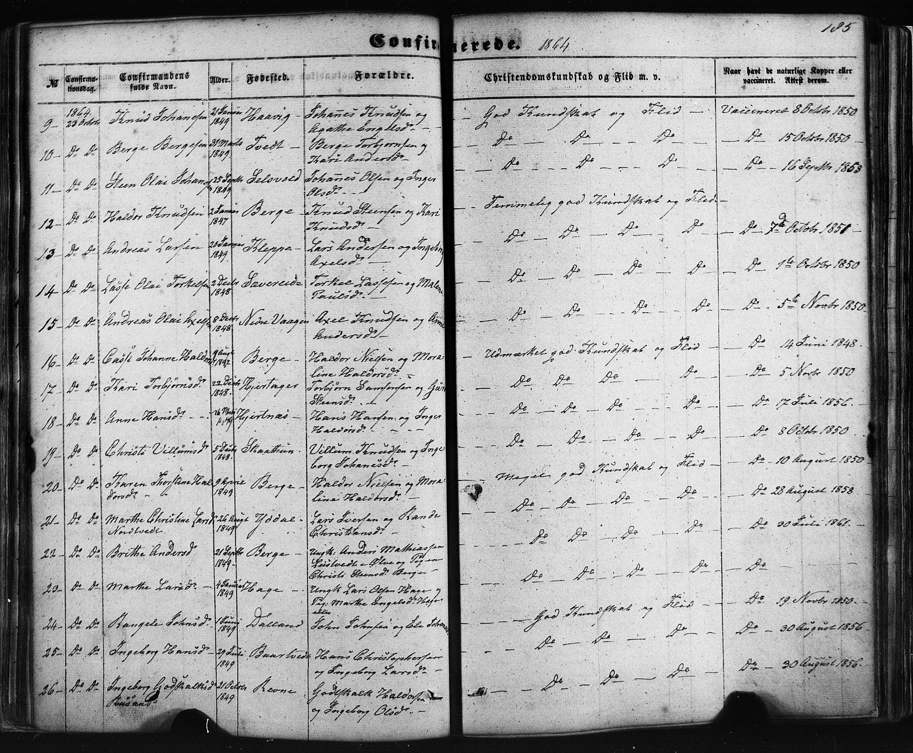 Fusa sokneprestembete, AV/SAB-A-75401/H/Haa: Ministerialbok nr. A 1I, 1855-1879, s. 185