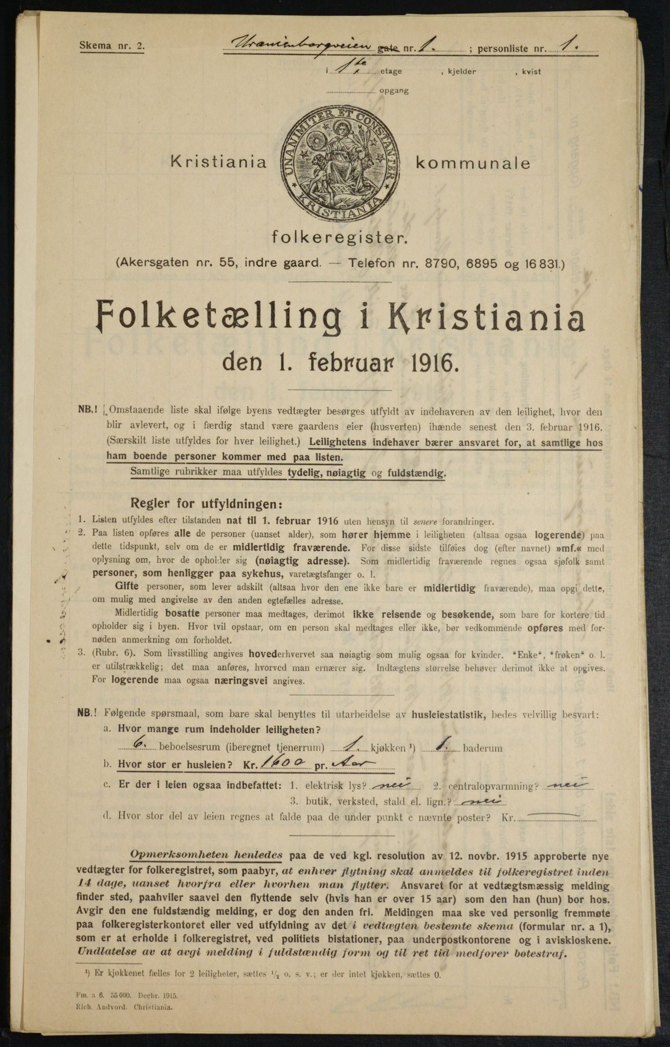 OBA, Kommunal folketelling 1.2.1916 for Kristiania, 1916, s. 124080