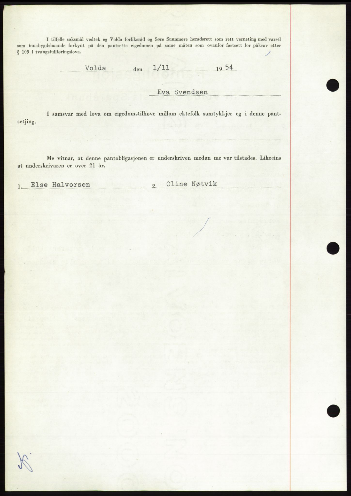 Søre Sunnmøre sorenskriveri, AV/SAT-A-4122/1/2/2C/L0126: Pantebok nr. 14B, 1954-1955, Dagboknr: 2876/1954