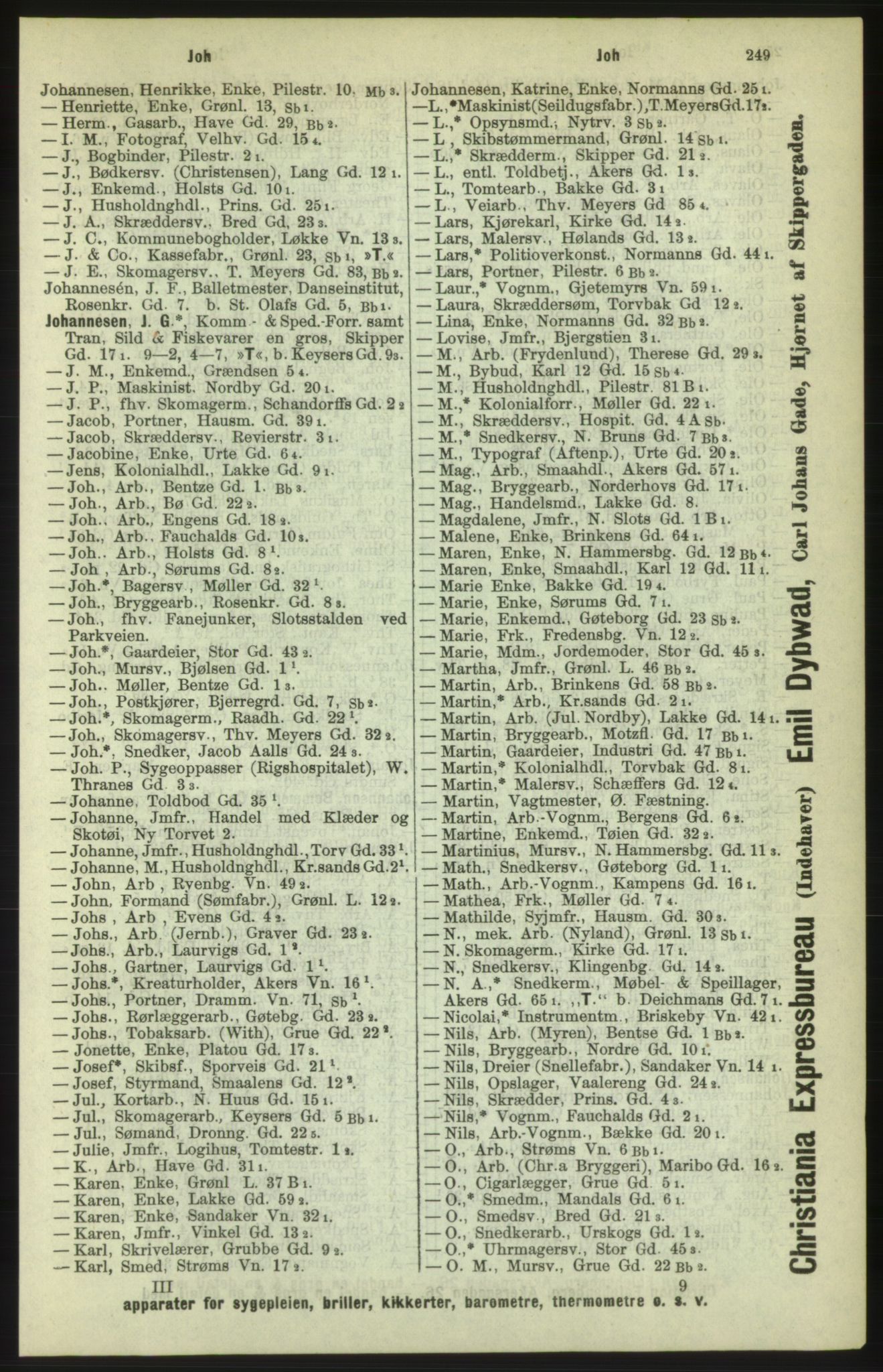 Kristiania/Oslo adressebok, PUBL/-, 1886, s. 249