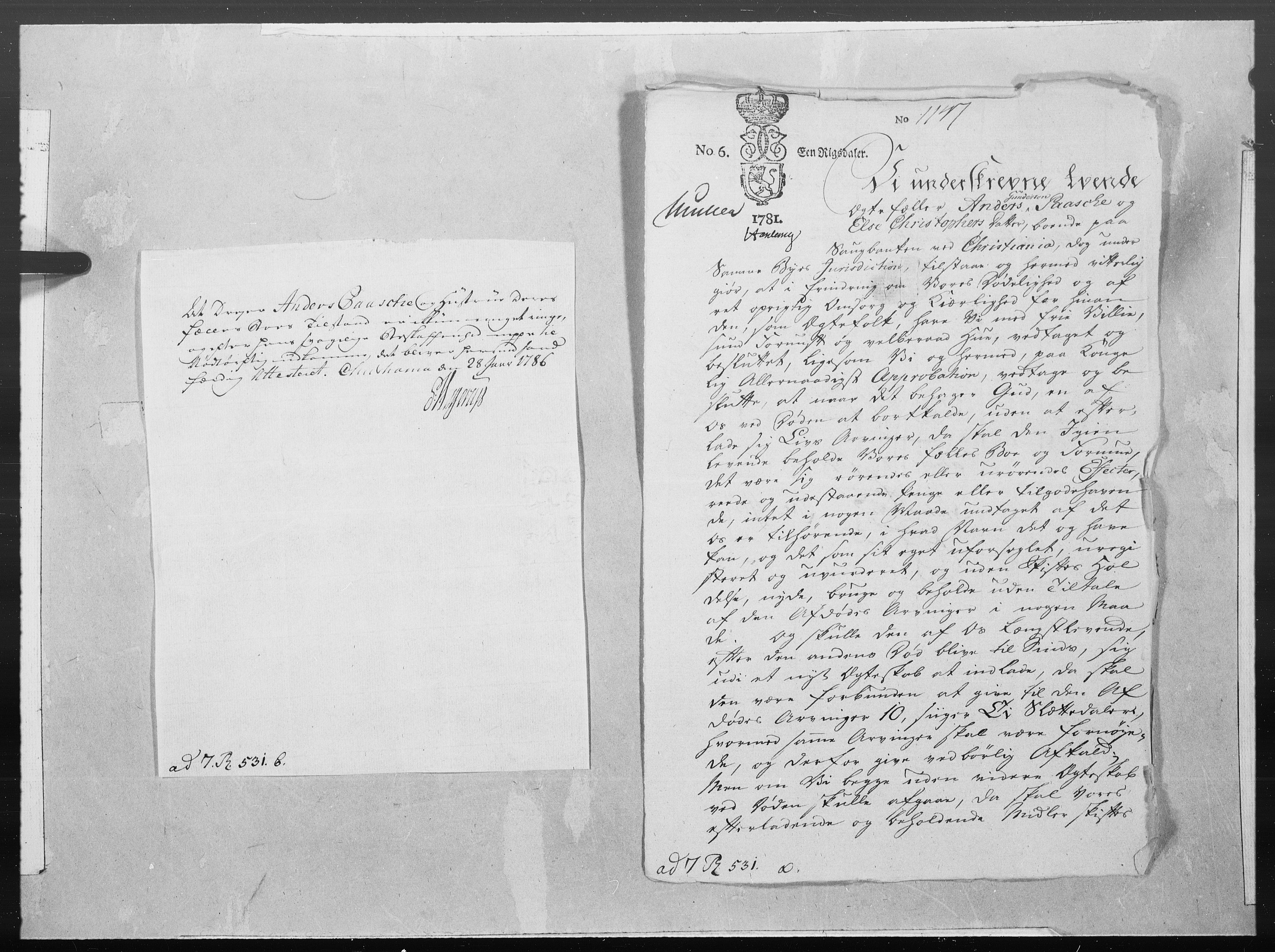 Danske Kanselli 1572-1799, AV/RA-EA-3023/F/Fc/Fcc/Fcca/L0259: Norske innlegg 1572-1799, 1786, s. 292