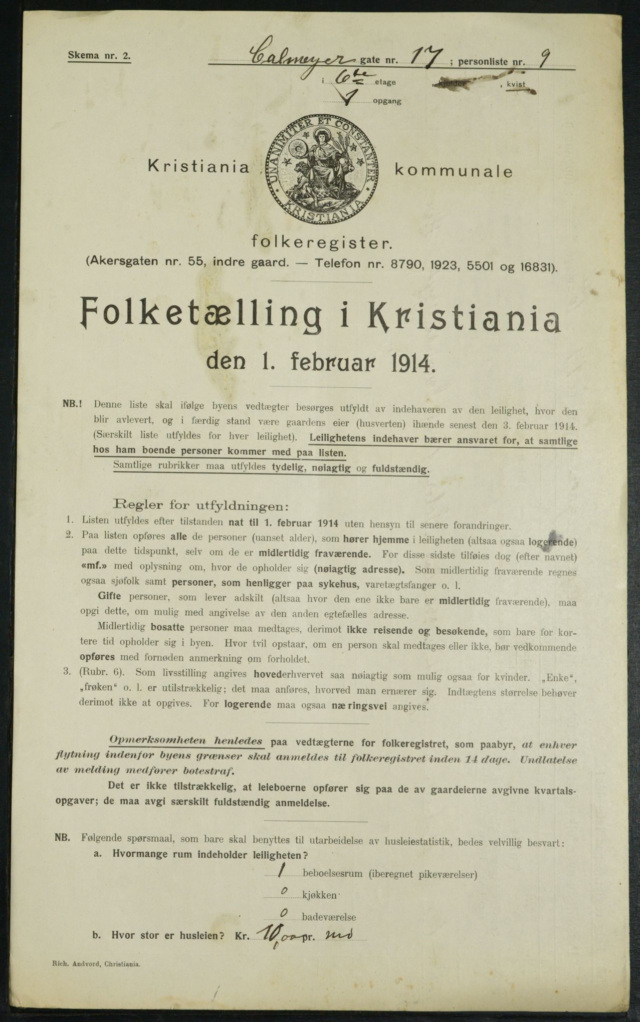 OBA, Kommunal folketelling 1.2.1914 for Kristiania, 1914, s. 11705