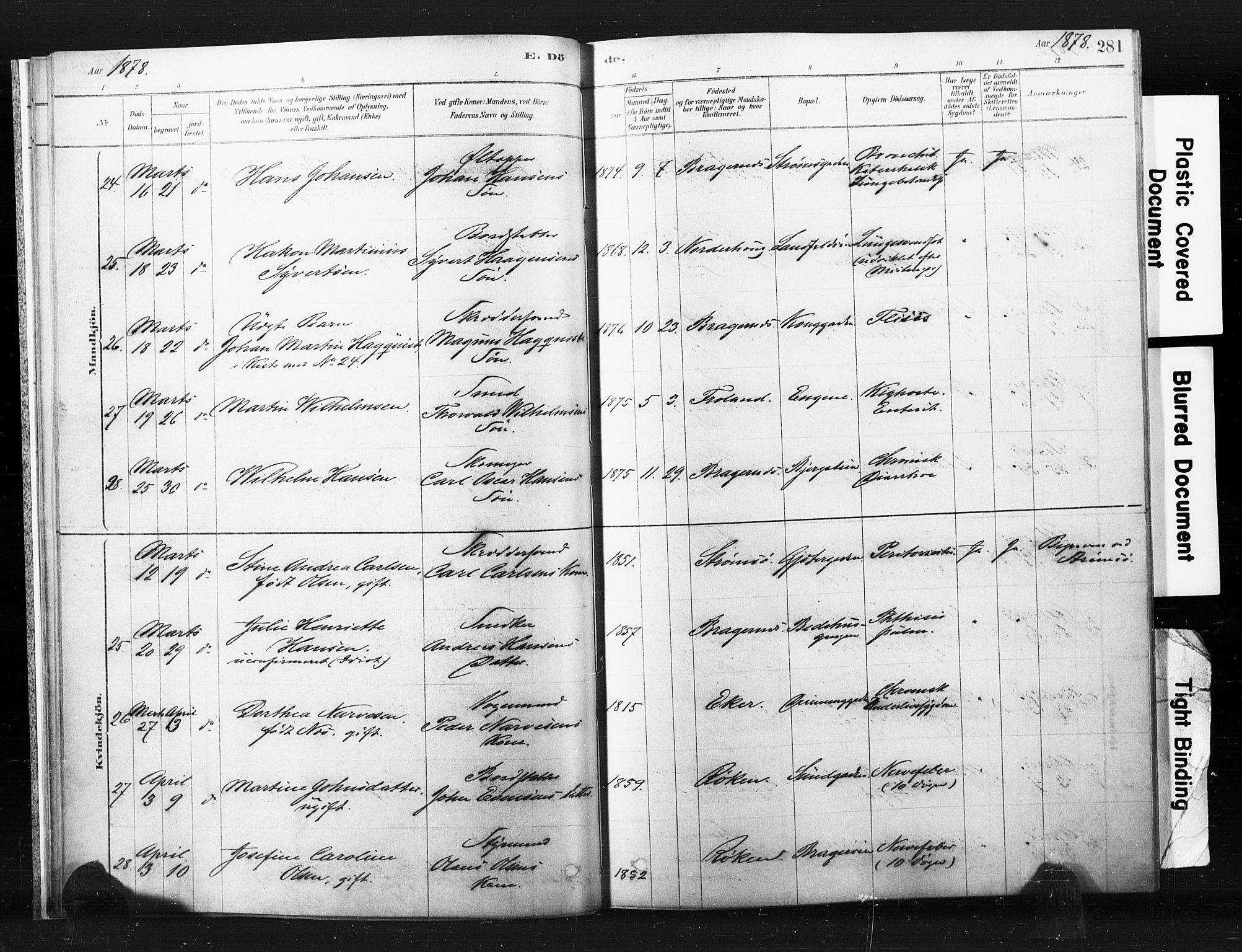Bragernes kirkebøker, AV/SAKO-A-6/F/Fb/L0006b: Ministerialbok nr. II 6B, 1878-1885, s. 281