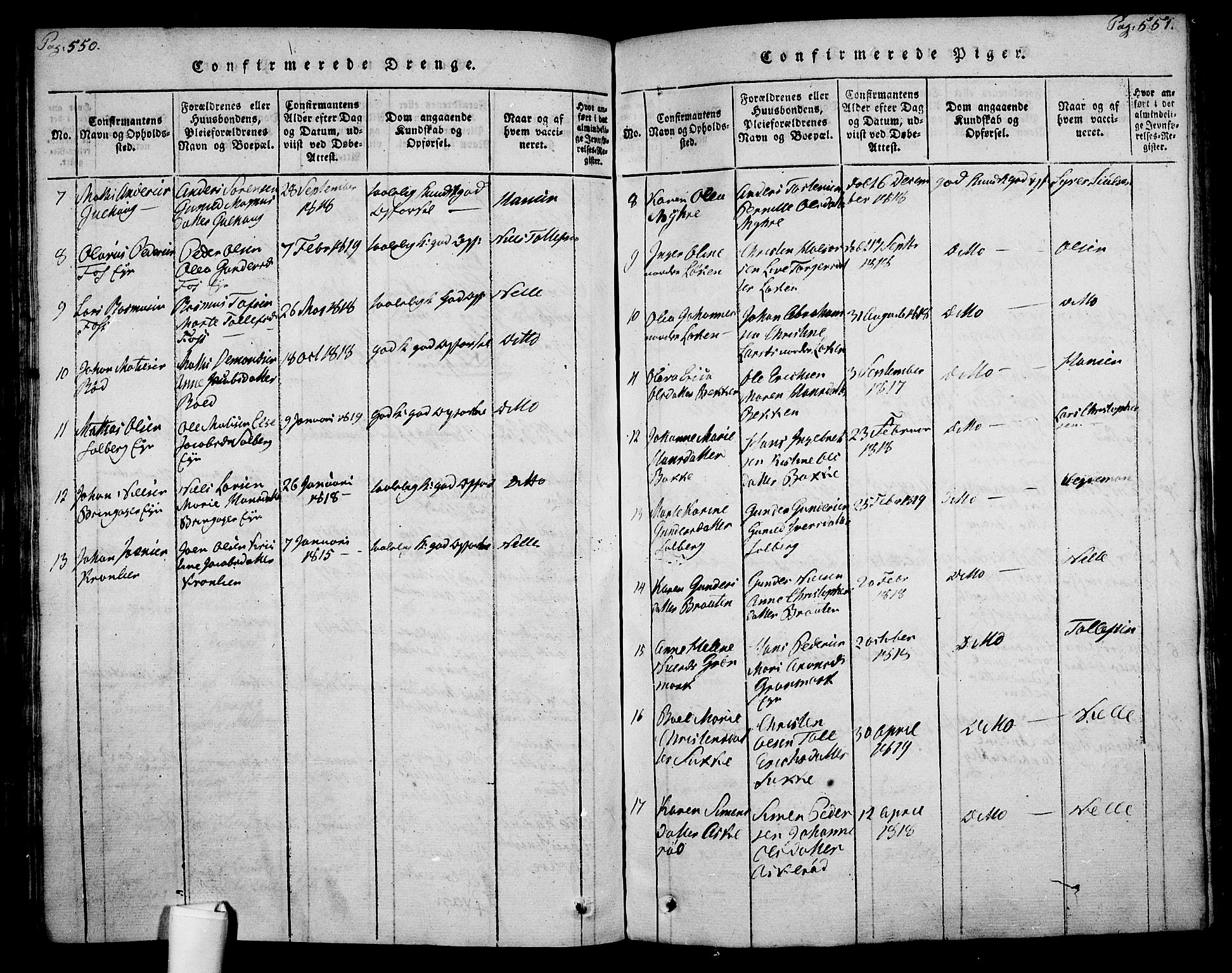 Botne kirkebøker, SAKO/A-340/F/Fa/L0005: Ministerialbok nr. I 5, 1814-1836, s. 550-551
