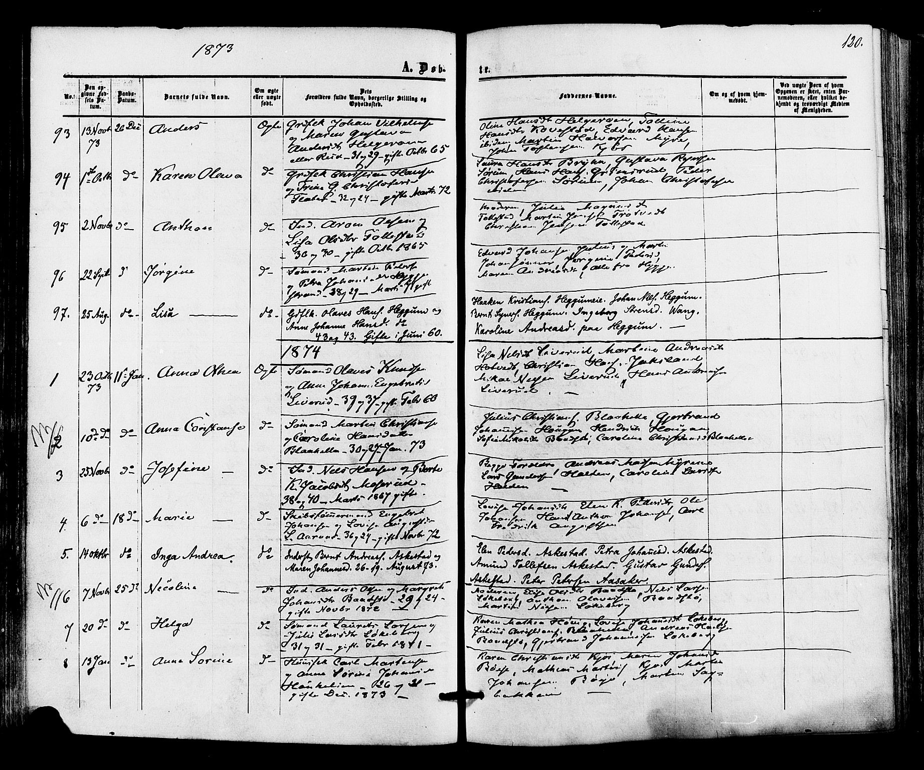 Røyken kirkebøker, AV/SAKO-A-241/F/Fa/L0006: Ministerialbok nr. 6, 1857-1875, s. 120