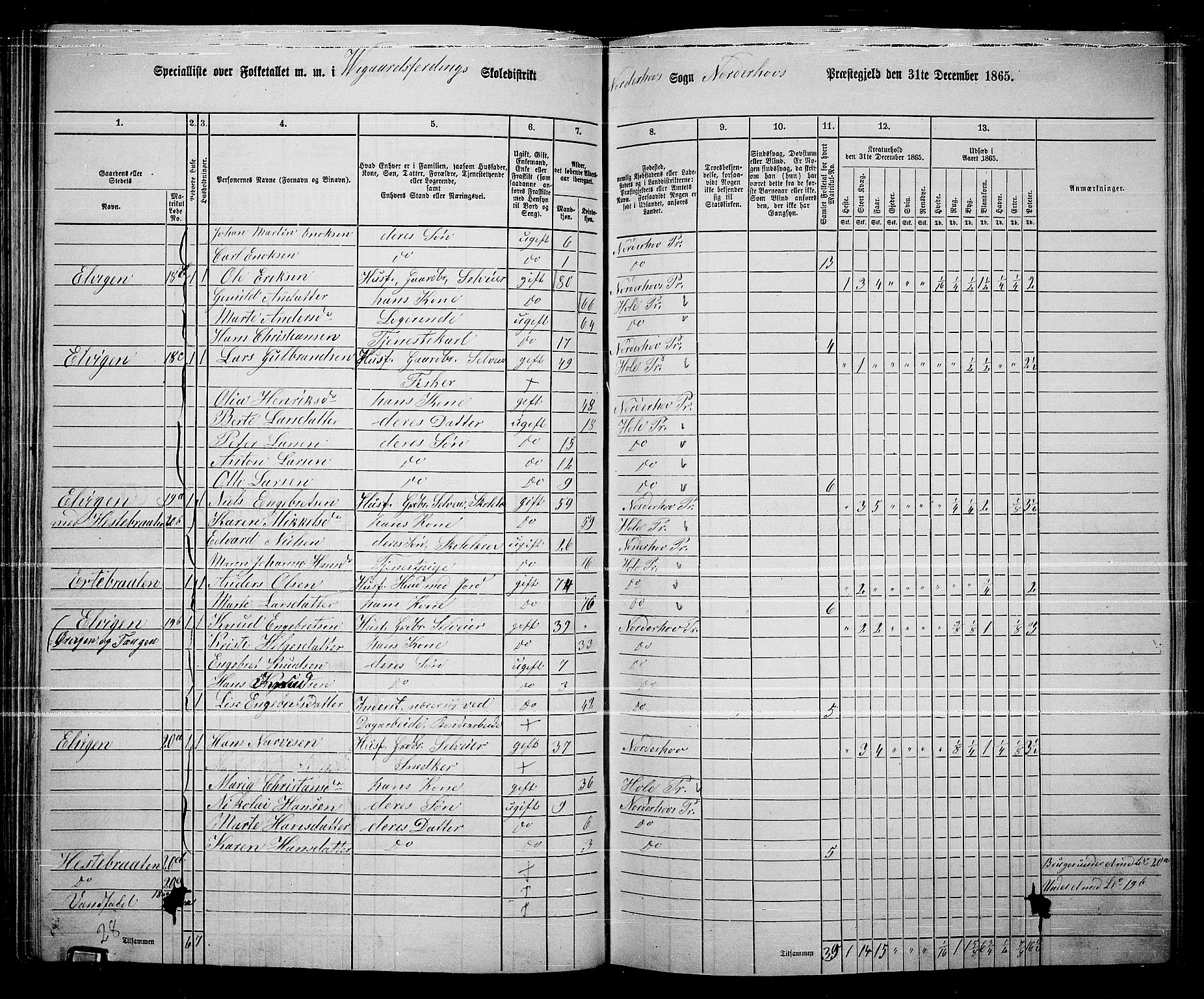 RA, Folketelling 1865 for 0613L Norderhov prestegjeld, Norderhov sokn, Haug sokn og Lunder sokn, 1865, s. 116