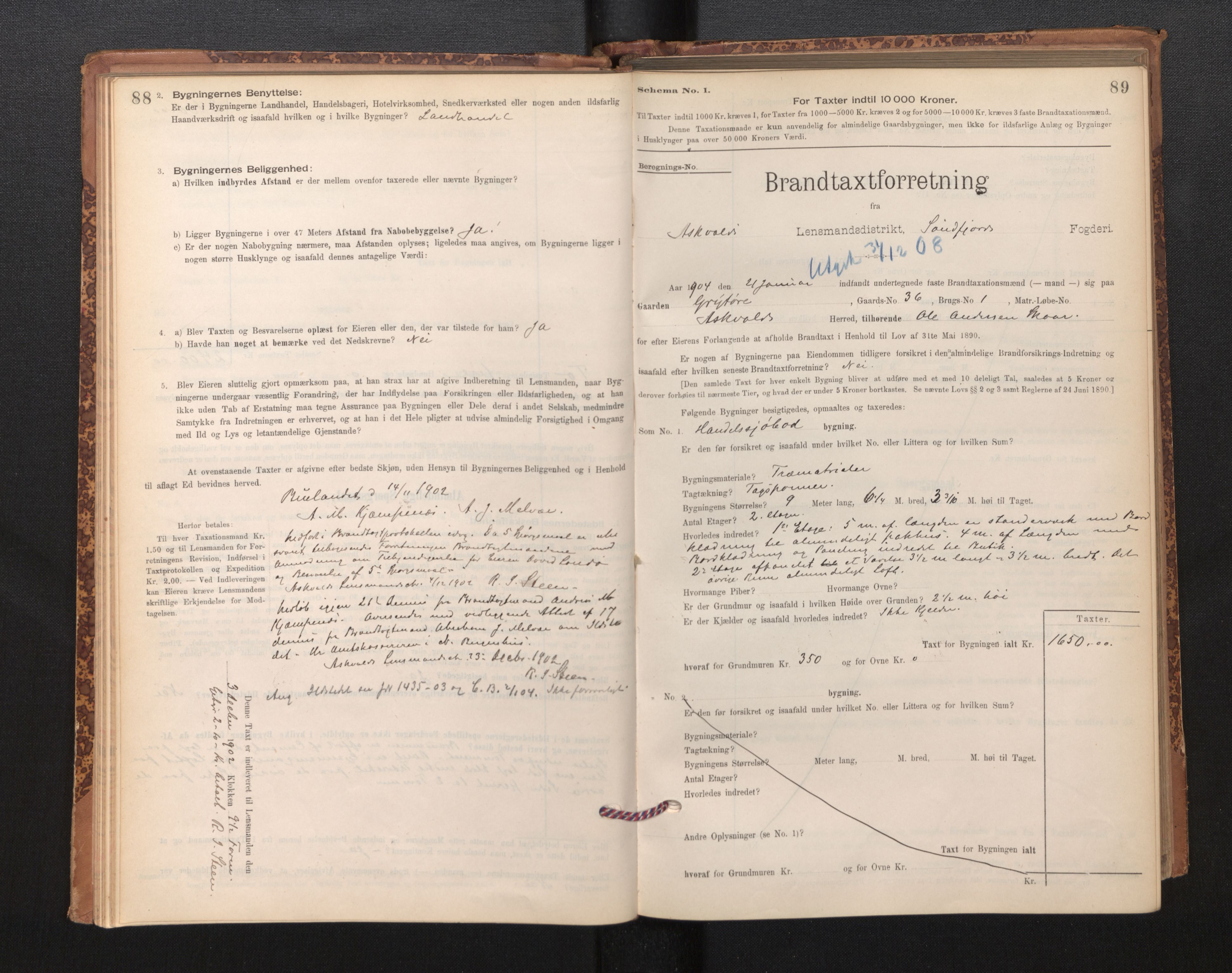 Lensmannen i Askvoll, SAB/A-26301/0012/L0004: Branntakstprotokoll, skjematakst og liste over branntakstmenn, 1895-1932, s. 88-89