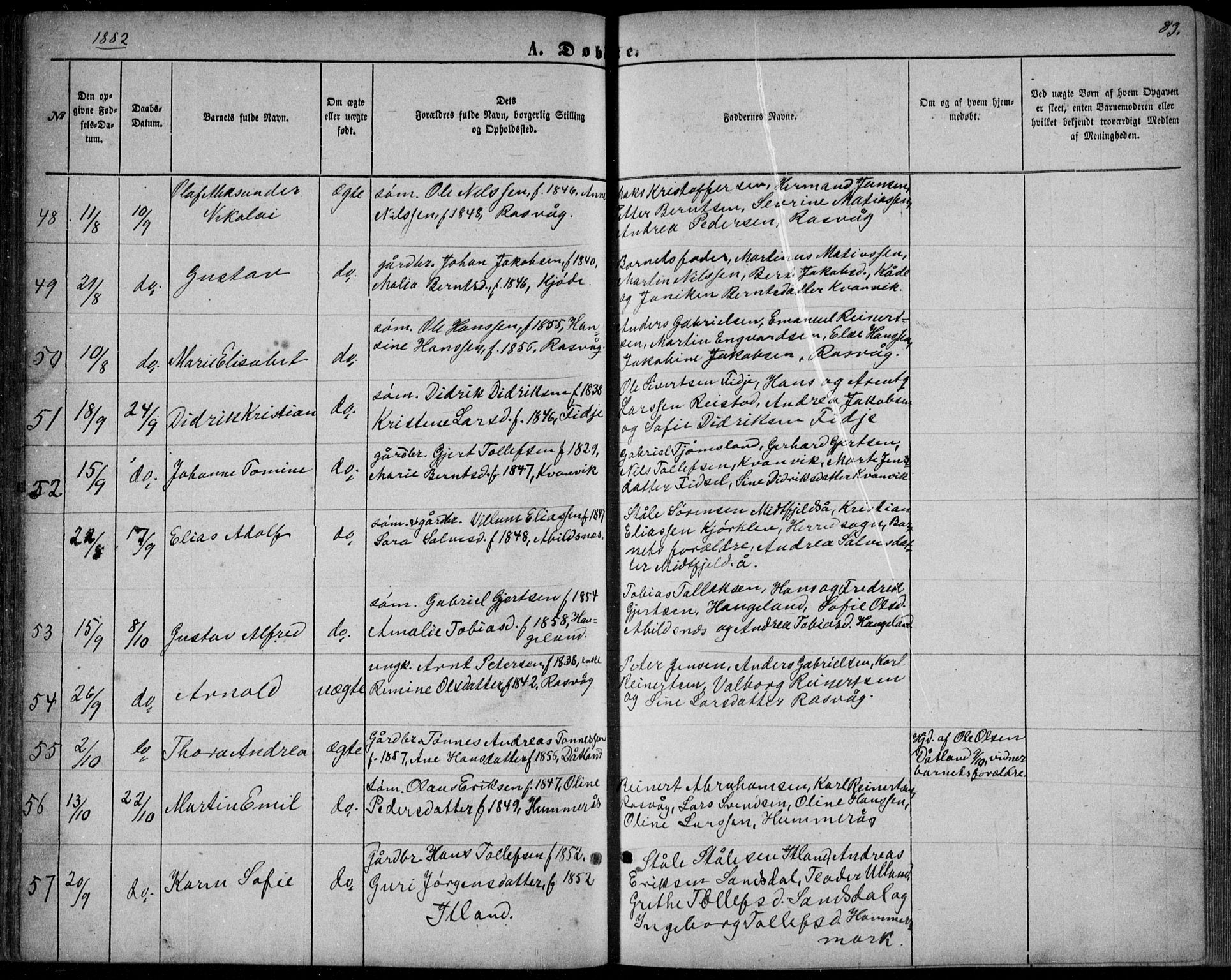 Flekkefjord sokneprestkontor, AV/SAK-1111-0012/F/Fb/Fbb/L0003: Klokkerbok nr. B 3, 1867-1889, s. 83