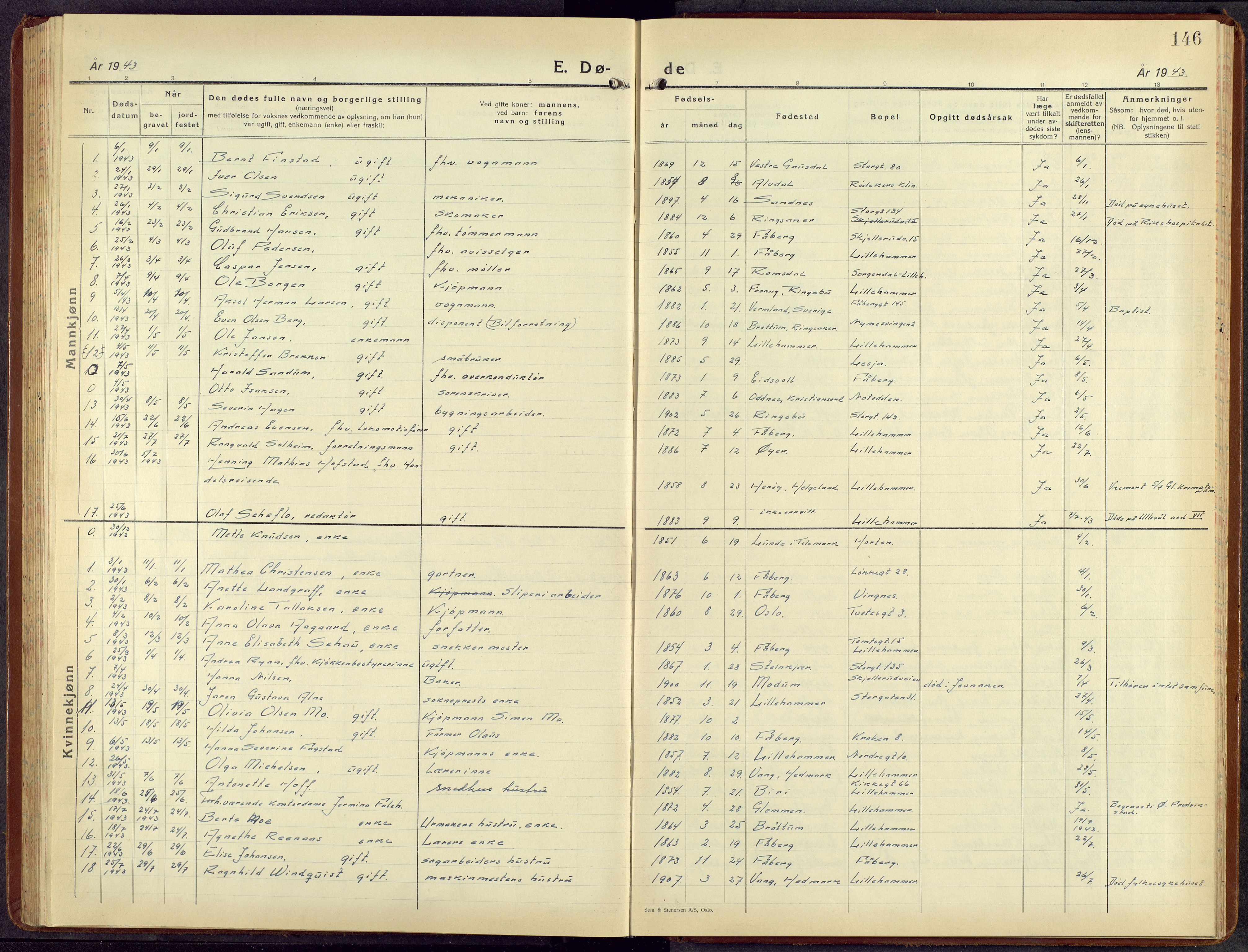 Lillehammer prestekontor, AV/SAH-PREST-088/H/Ha/Hab/L0004: Klokkerbok nr. 4, 1940-1955, s. 146