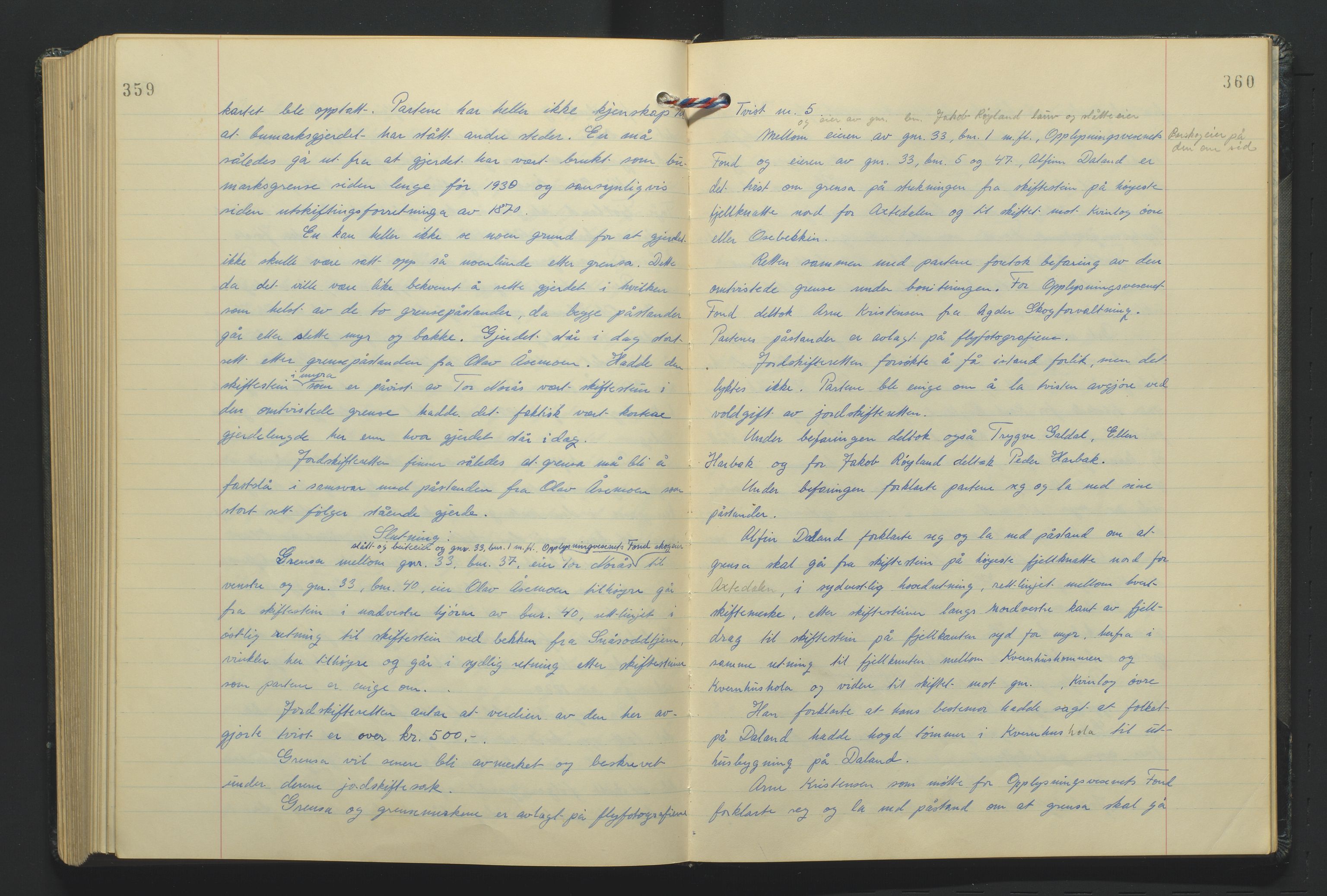 Lista jordskifterett, AV/SAK-1541-0005/F/Fa/L0003: Jordskifterettsbok Flekkefjord domssokn, med gårdsregister nr 9, 1956-1963, s. 359-360
