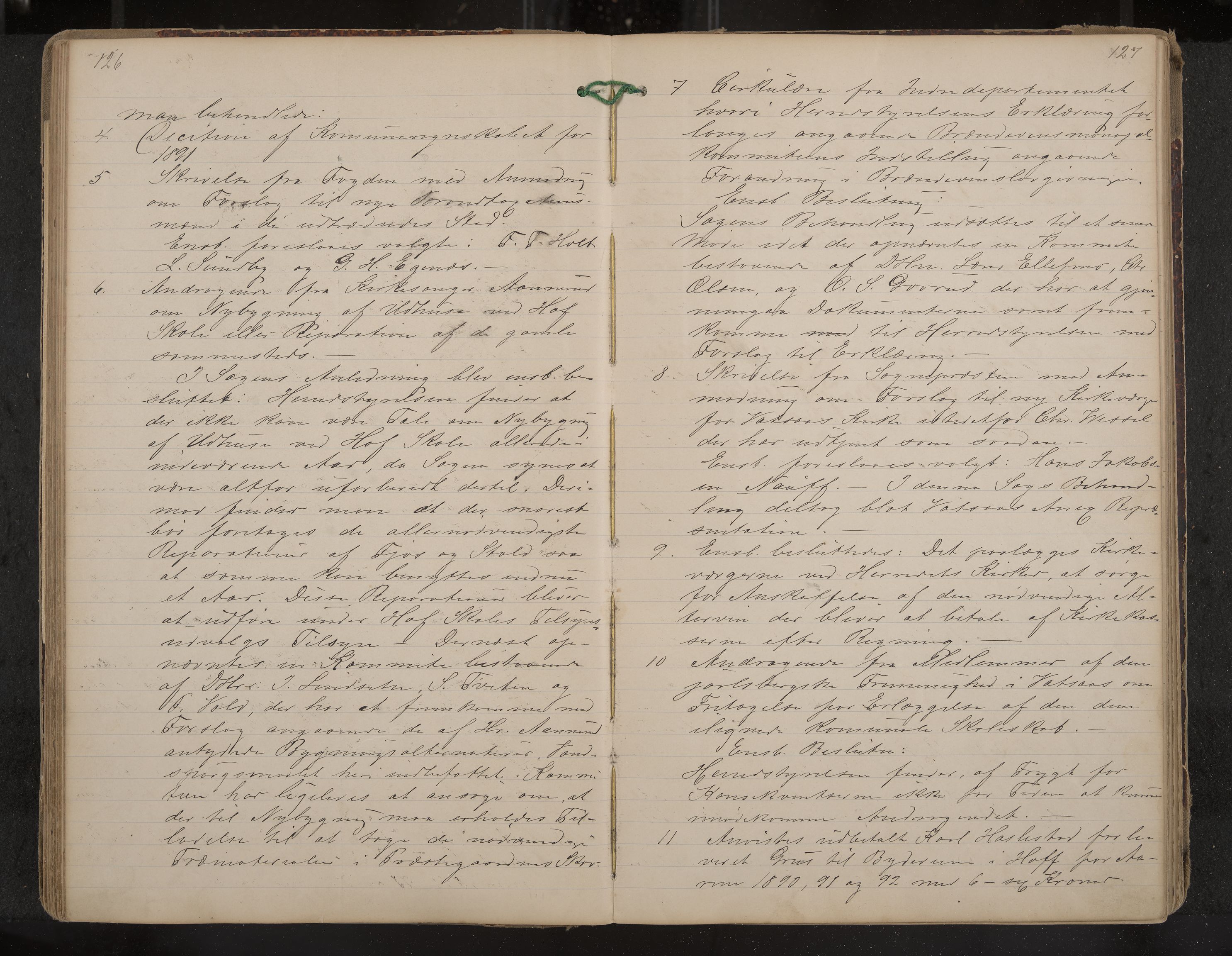 Hof formannskap og sentraladministrasjon, IKAK/0714021-1/A/Aa/L0004: Møtebok med register, 1888-1900, s. 126-127