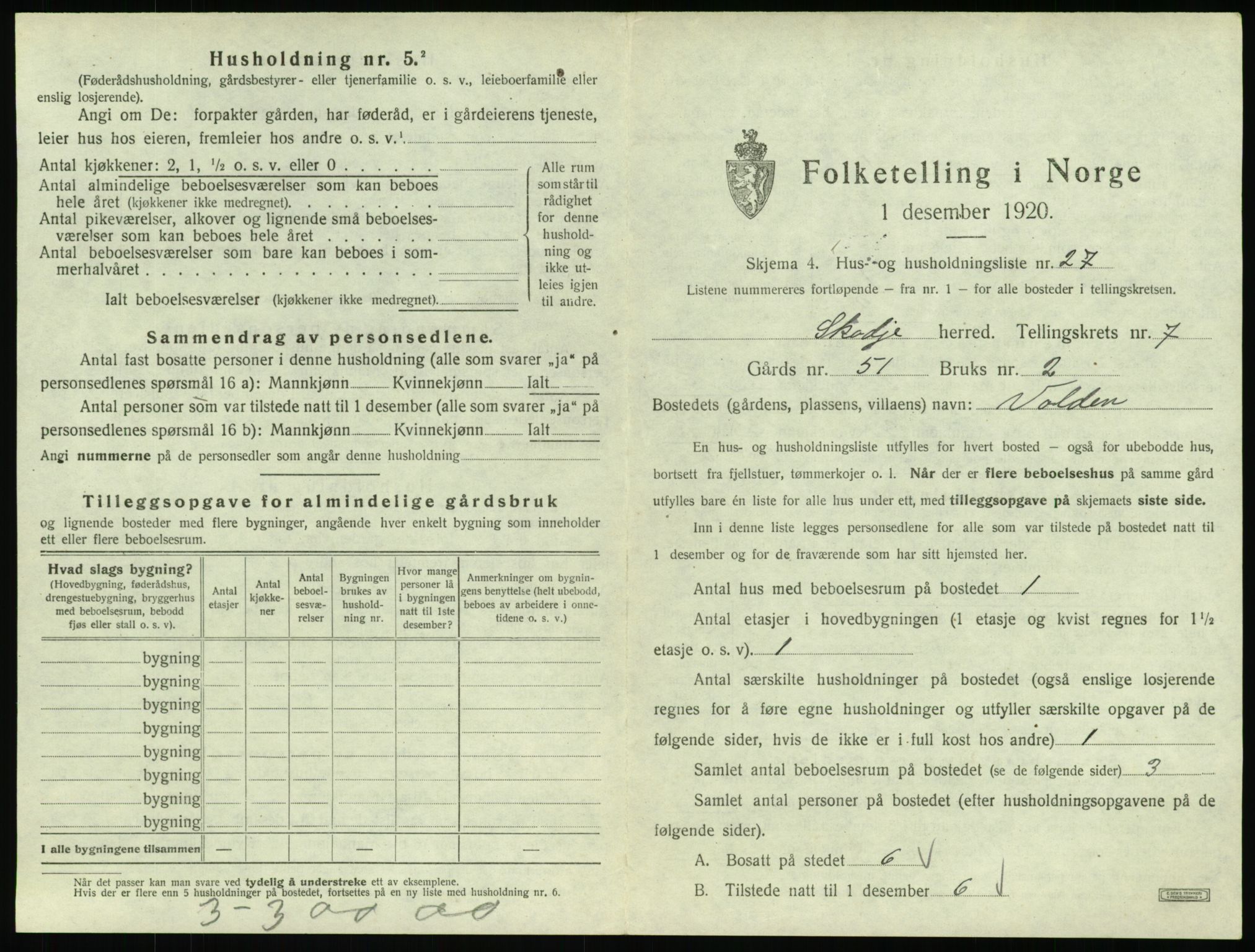 SAT, Folketelling 1920 for 1529 Skodje herred, 1920, s. 517