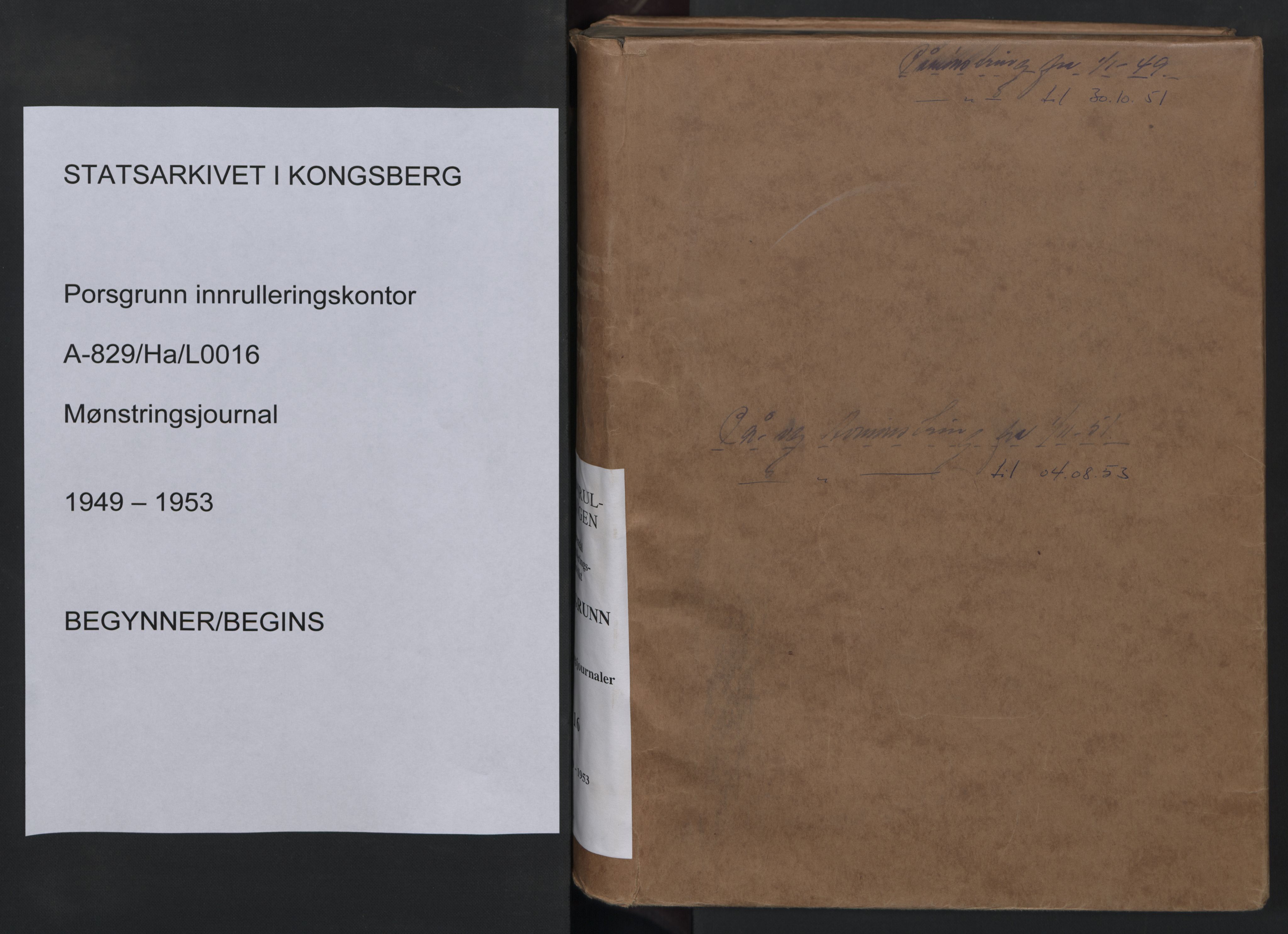 Porsgrunn innrulleringskontor, SAKO/A-829/H/Ha/L0016: Mønstringsjournal, 1949-1953, s. 1