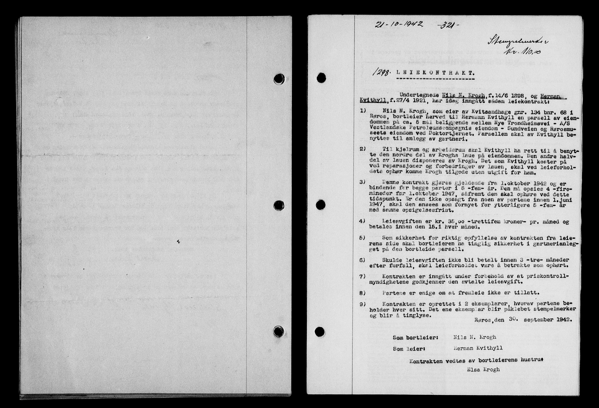 Gauldal sorenskriveri, SAT/A-0014/1/2/2C/L0055: Pantebok nr. 60, 1942-1942, Dagboknr: 1298/1942