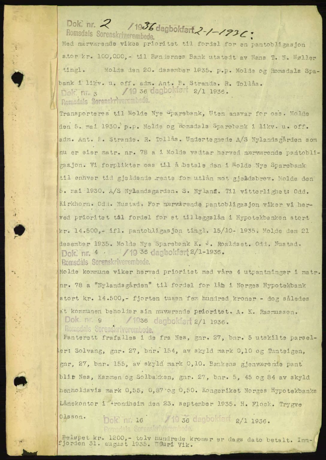 Romsdal sorenskriveri, SAT/A-4149/1/2/2C: Pantebok nr. C1a, 1936-1945, Dagboknr: 2/1936