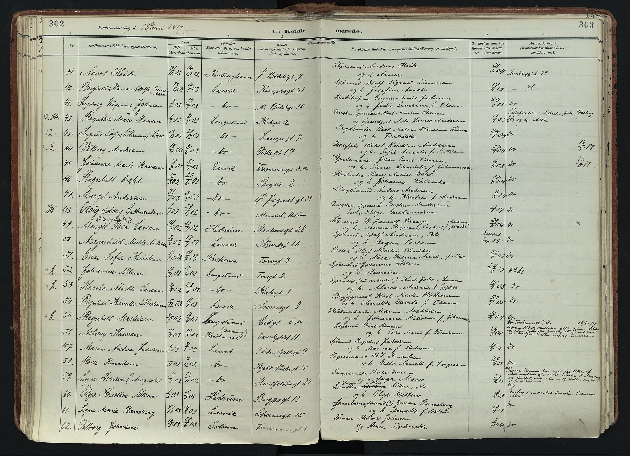 Larvik kirkebøker, AV/SAKO-A-352/F/Fa/L0011: Ministerialbok nr. I 11, 1902-1922, s. 302-303