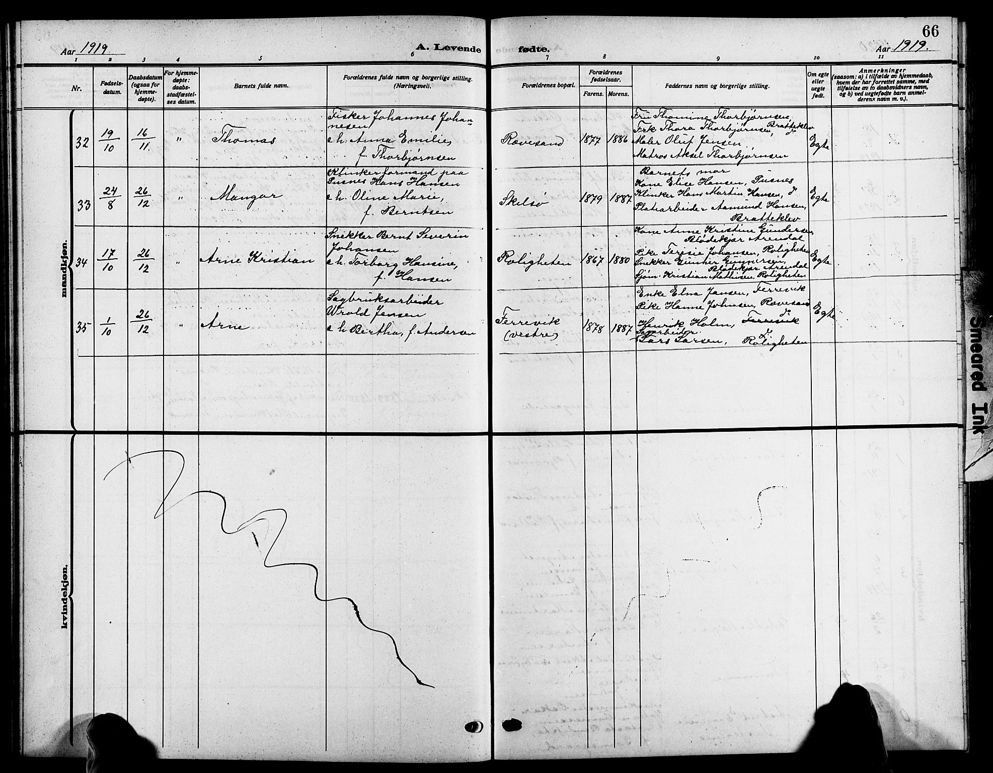 Tromøy sokneprestkontor, AV/SAK-1111-0041/F/Fb/L0007: Klokkerbok nr. B 7, 1908-1925, s. 66