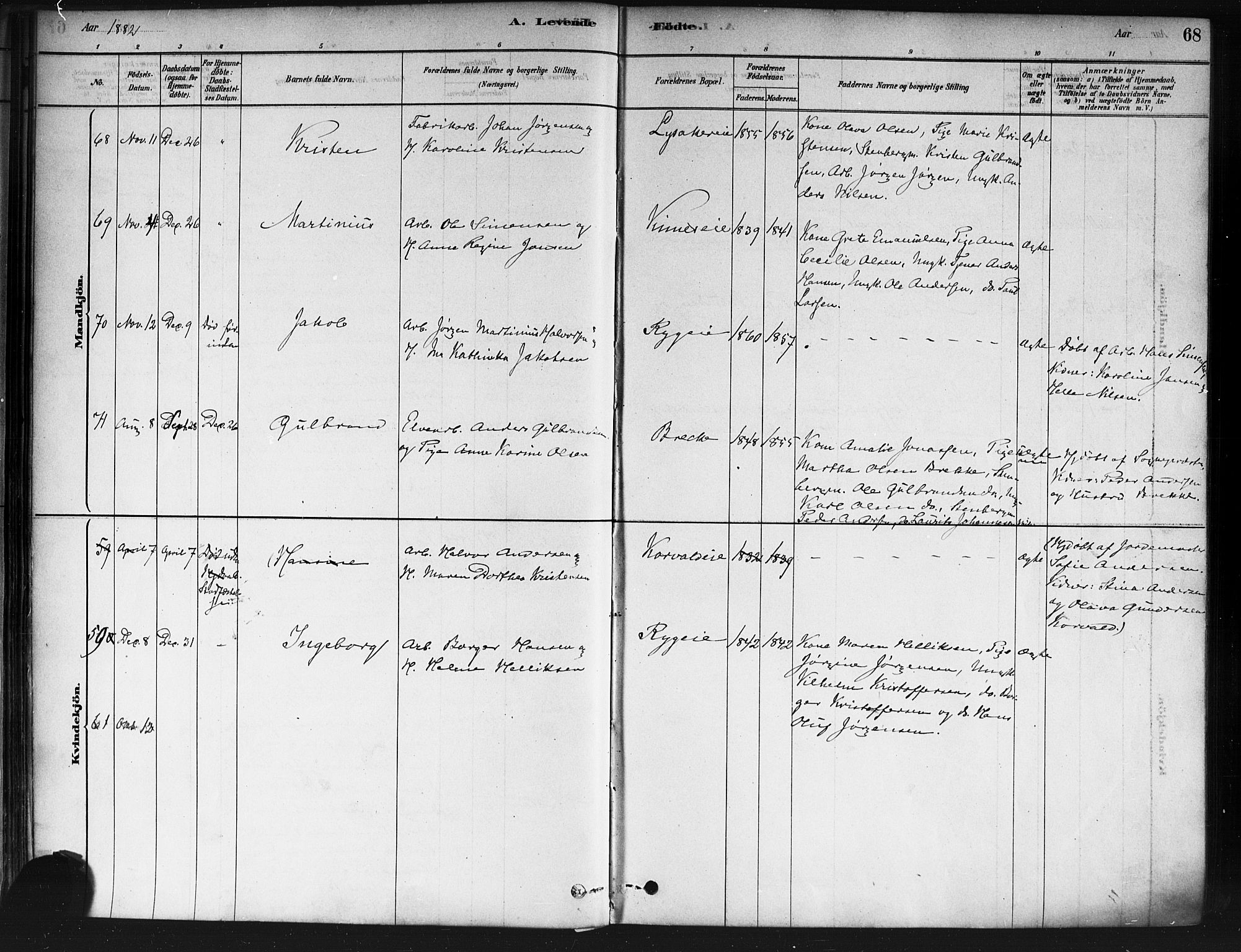 Nedre Eiker kirkebøker, AV/SAKO-A-612/F/Fa/L0002: Ministerialbok nr. 2, 1878-1885, s. 68