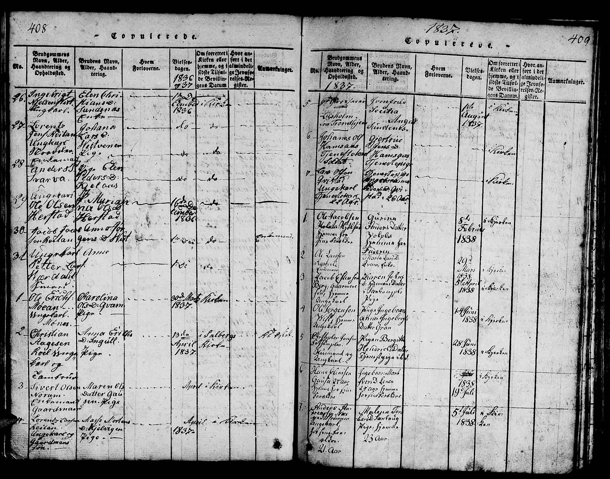 Ministerialprotokoller, klokkerbøker og fødselsregistre - Nord-Trøndelag, SAT/A-1458/730/L0298: Klokkerbok nr. 730C01, 1816-1849, s. 408-409