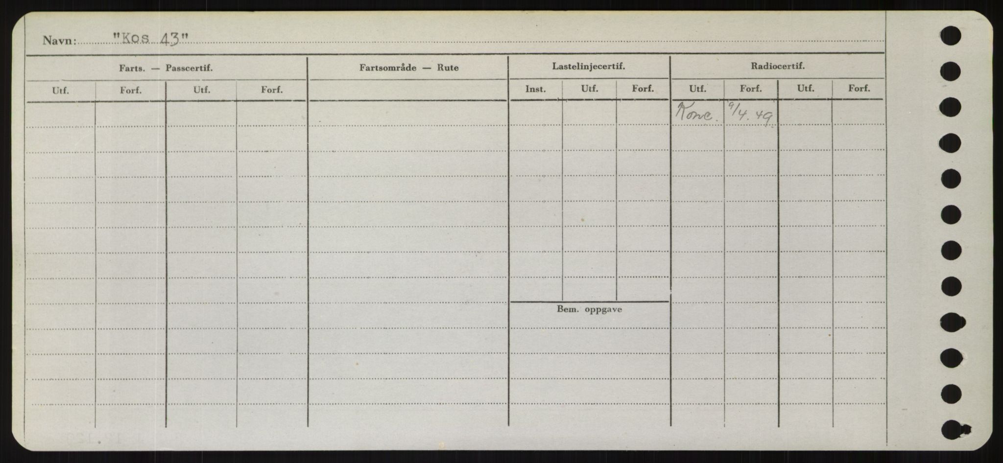 Sjøfartsdirektoratet med forløpere, Skipsmålingen, RA/S-1627/H/Hd/L0021: Fartøy, Kor-Kår, s. 90