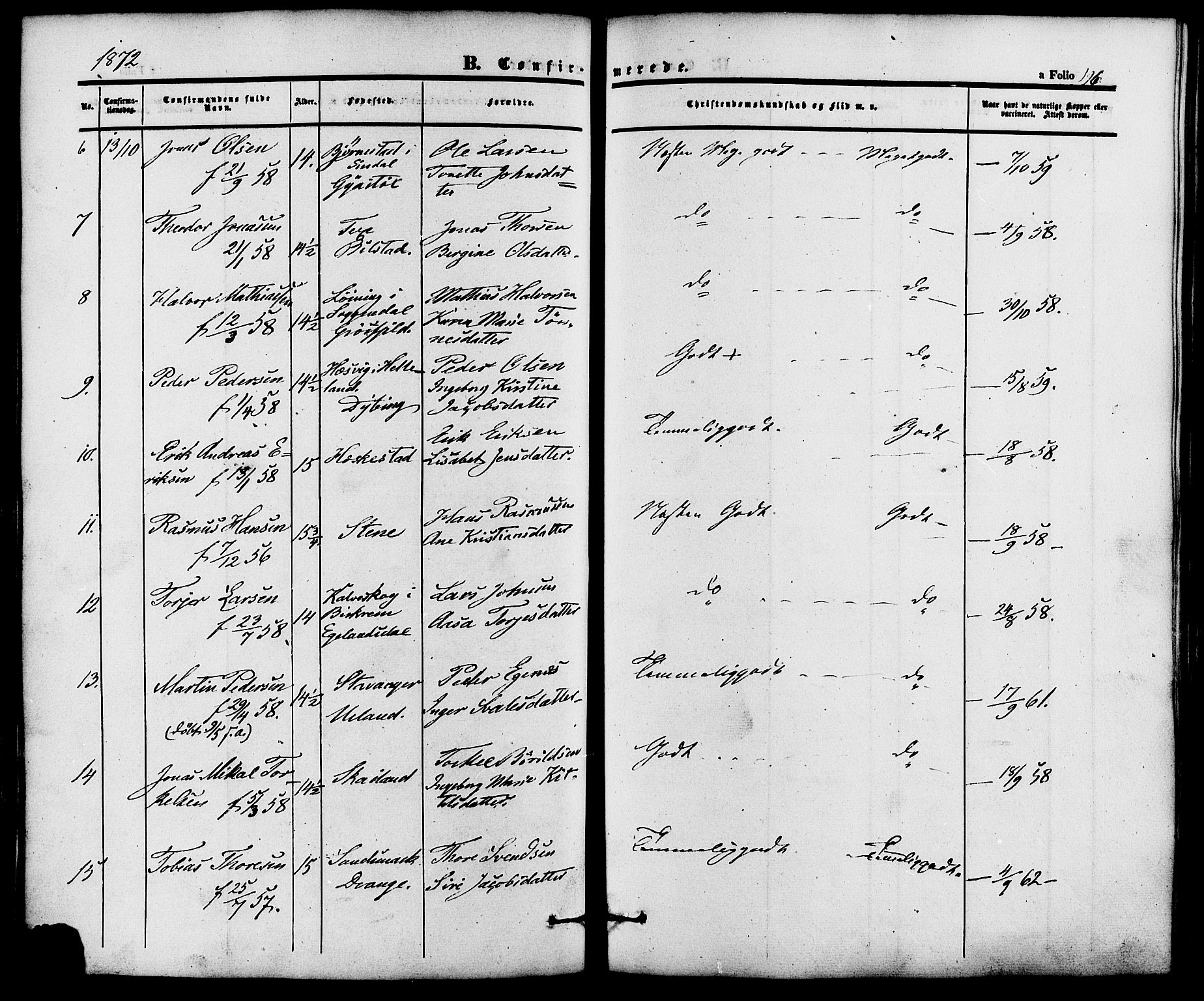 Lund sokneprestkontor, AV/SAST-A-101809/S06/L0010: Ministerialbok nr. A 9, 1854-1886, s. 196