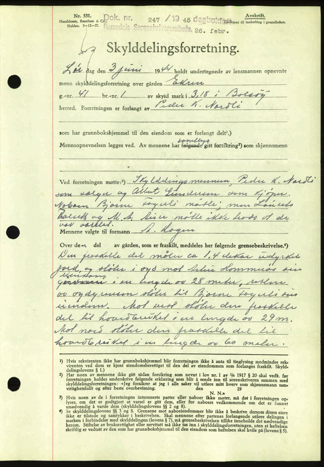 Romsdal sorenskriveri, AV/SAT-A-4149/1/2/2C: Pantebok nr. A17, 1944-1945, Dagboknr: 247/1945