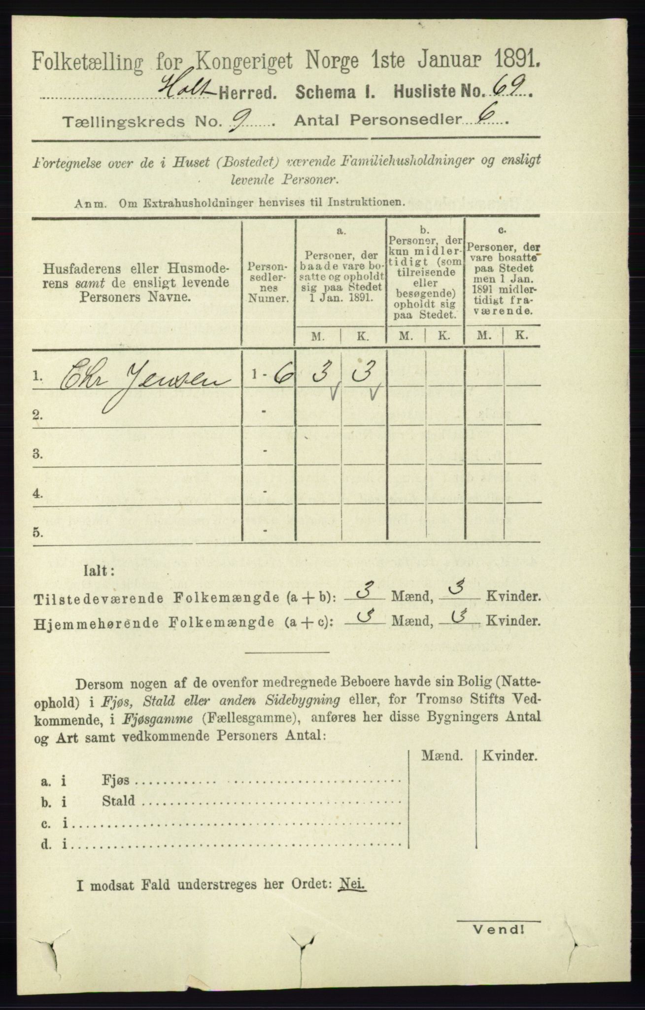 RA, Folketelling 1891 for 0914 Holt herred, 1891, s. 3938