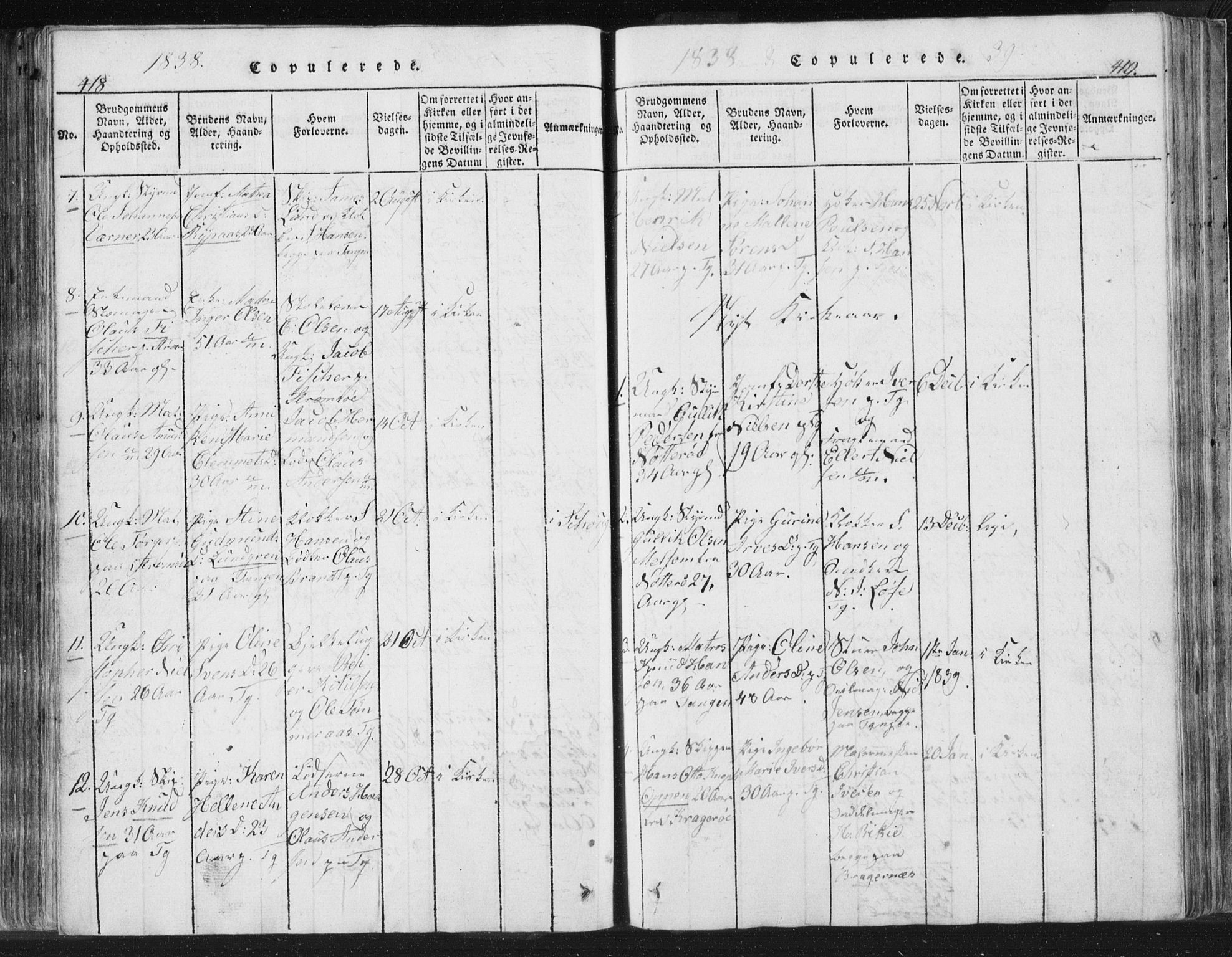Strømsø kirkebøker, AV/SAKO-A-246/F/Fb/L0004: Ministerialbok nr. II 4, 1814-1843, s. 418-419