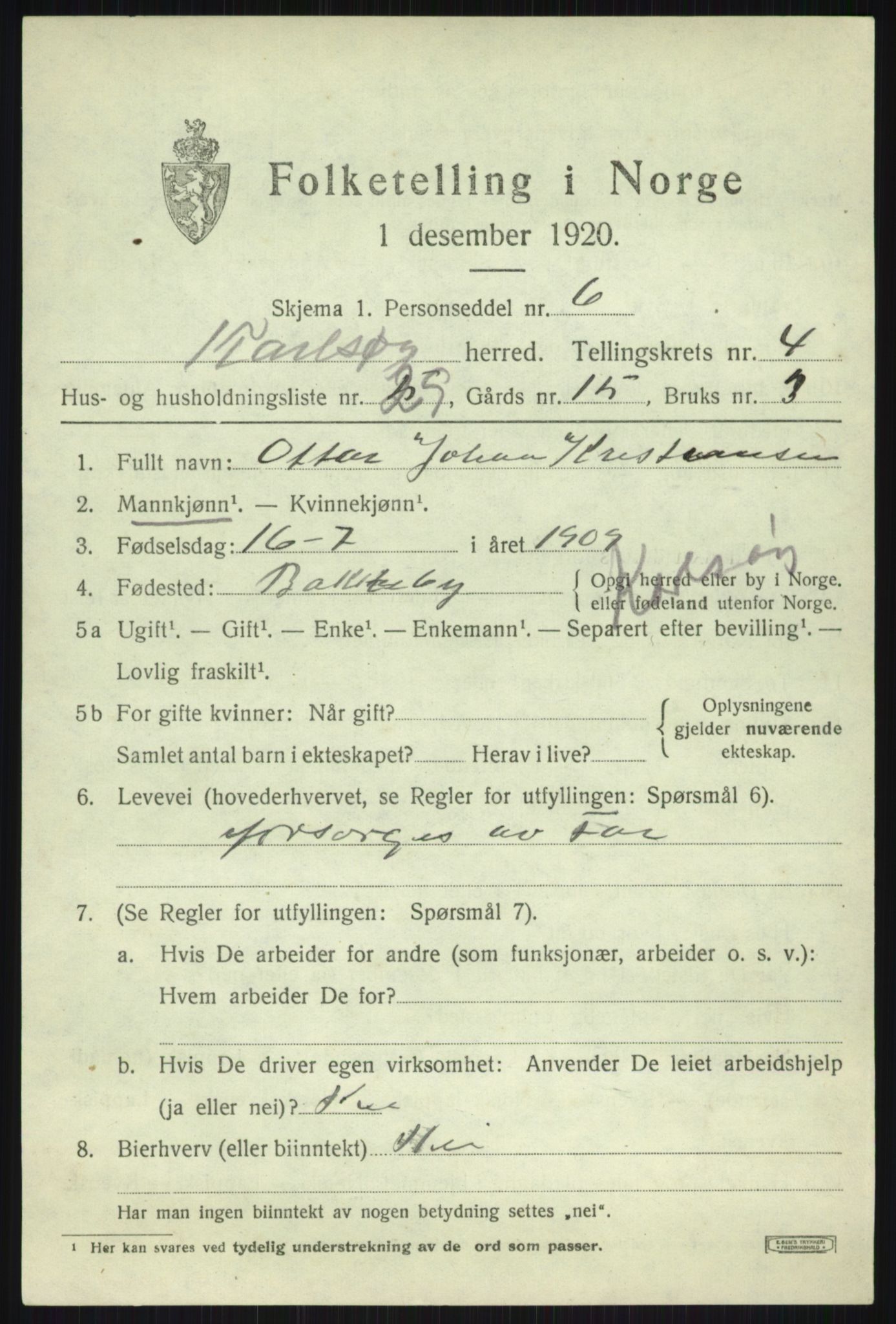 SATØ, Folketelling 1920 for 1936 Karlsøy herred, 1920, s. 2077