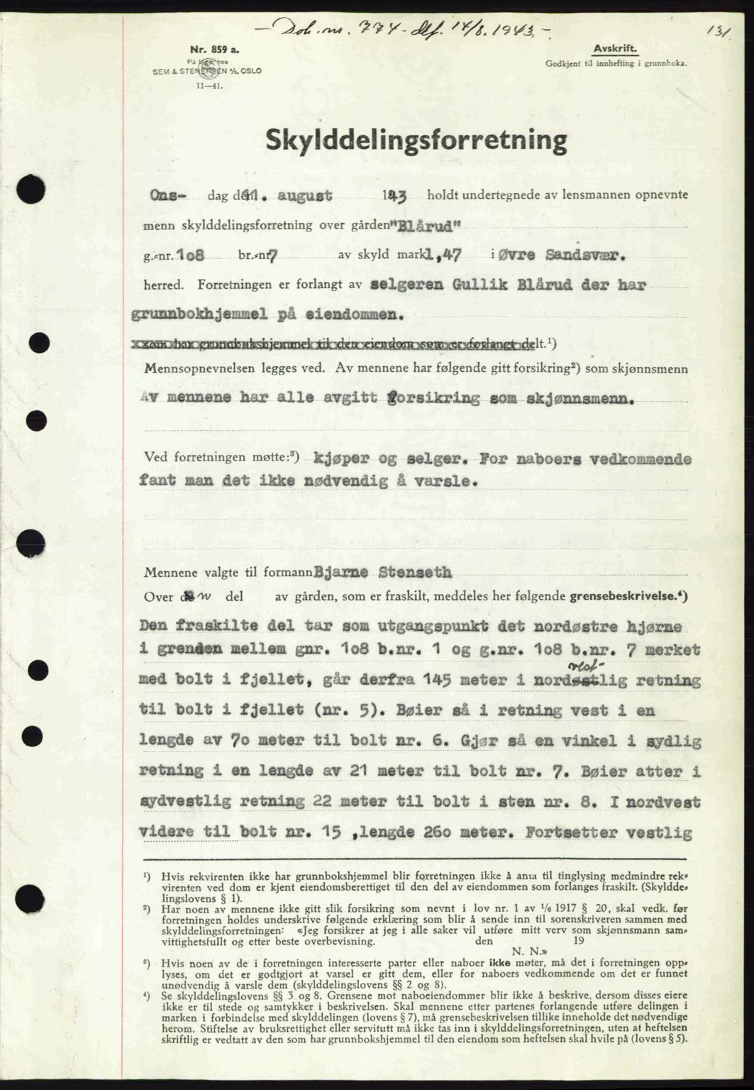 Numedal og Sandsvær sorenskriveri, SAKO/A-128/G/Ga/Gaa/L0055: Pantebok nr. A7, 1943-1944, Dagboknr: 774/1943