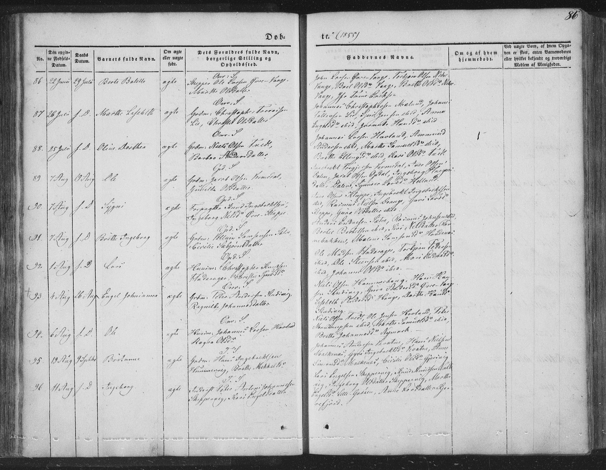 Tysnes sokneprestembete, AV/SAB-A-78601/H/Haa: Ministerialbok nr. A 10, 1848-1859, s. 86