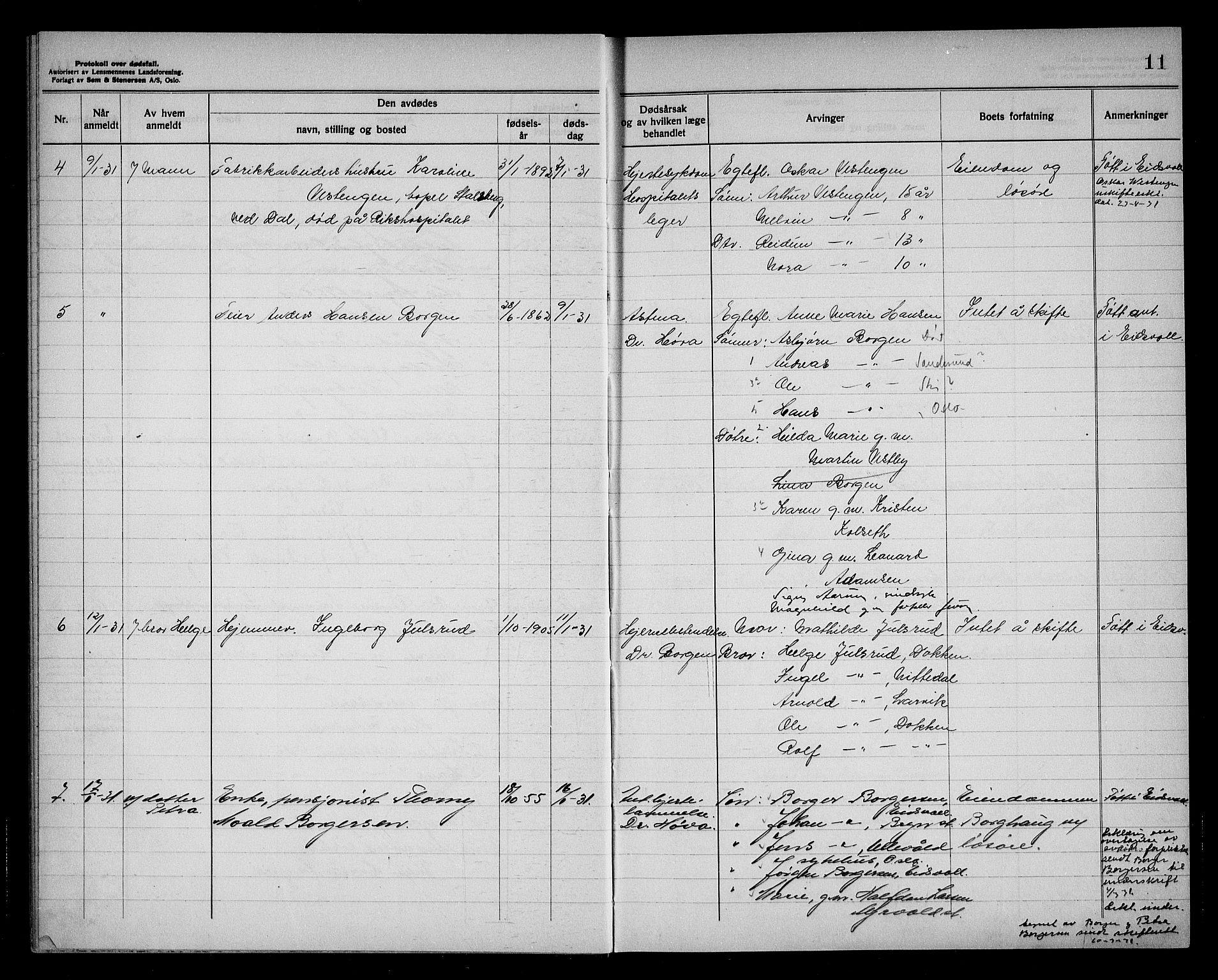 Eidsvoll lensmannskontor, SAO/A-10266a/H/Ha/Haa/L0006: Dødsfallprotokoll, 1930-1936, s. 11