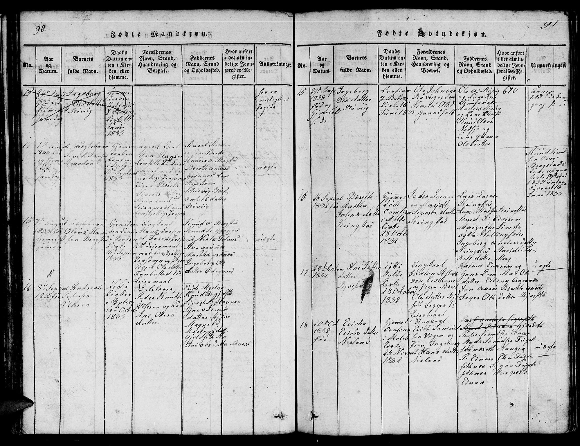 Ministerialprotokoller, klokkerbøker og fødselsregistre - Møre og Romsdal, SAT/A-1454/555/L0665: Klokkerbok nr. 555C01, 1818-1868, s. 90-91