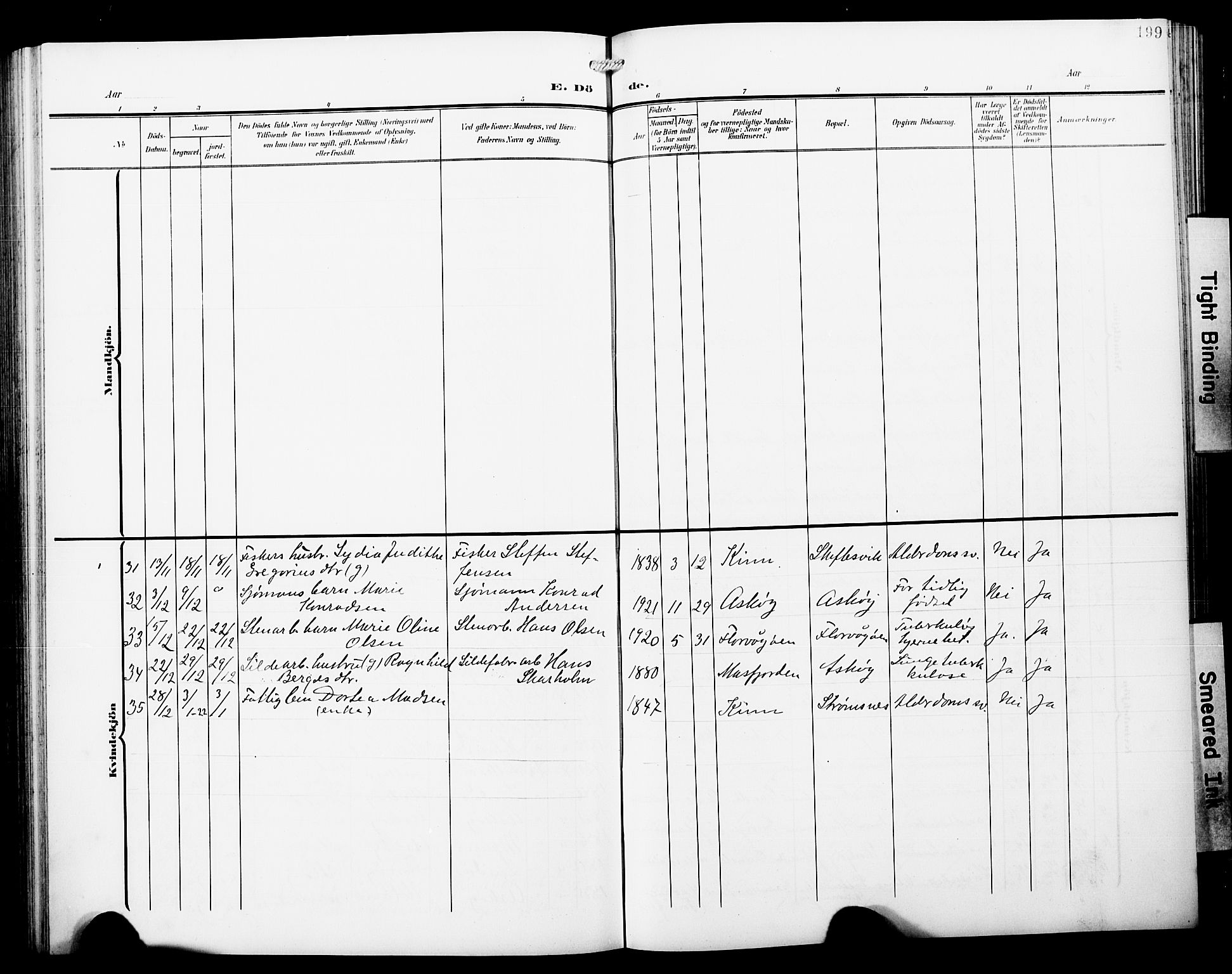 Askøy Sokneprestembete, AV/SAB-A-74101/H/Ha/Hab/Haba/L0014: Klokkerbok nr. A 14, 1904-1927, s. 199