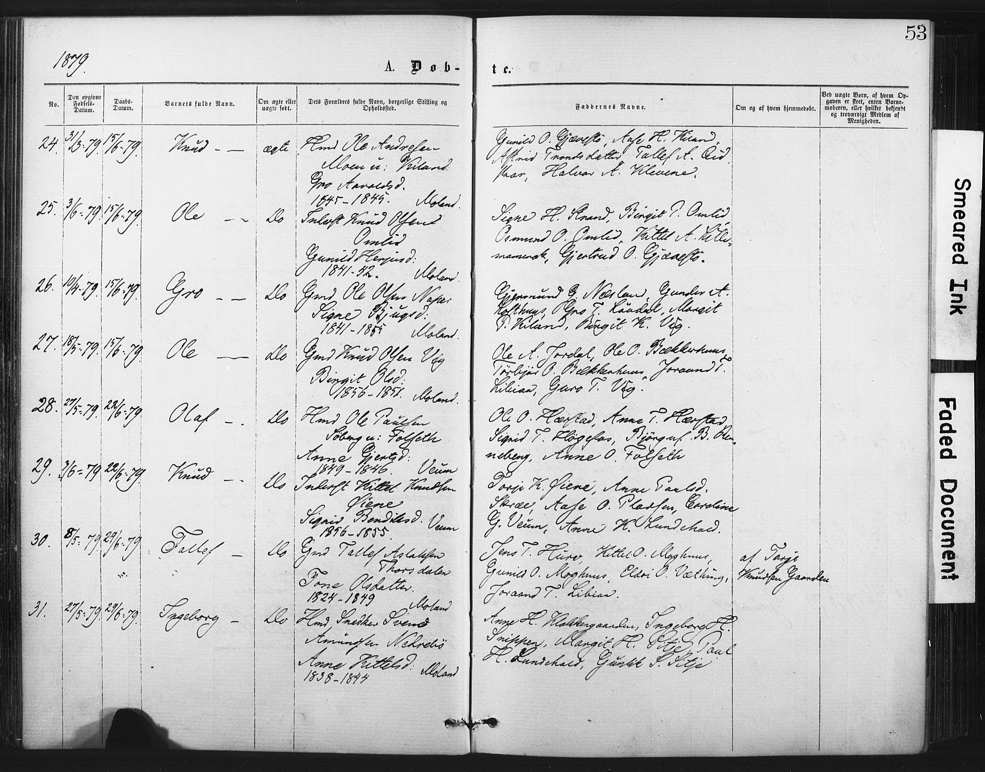 Fyresdal kirkebøker, AV/SAKO-A-263/F/Fa/L0006: Ministerialbok nr. I 6, 1872-1886, s. 53