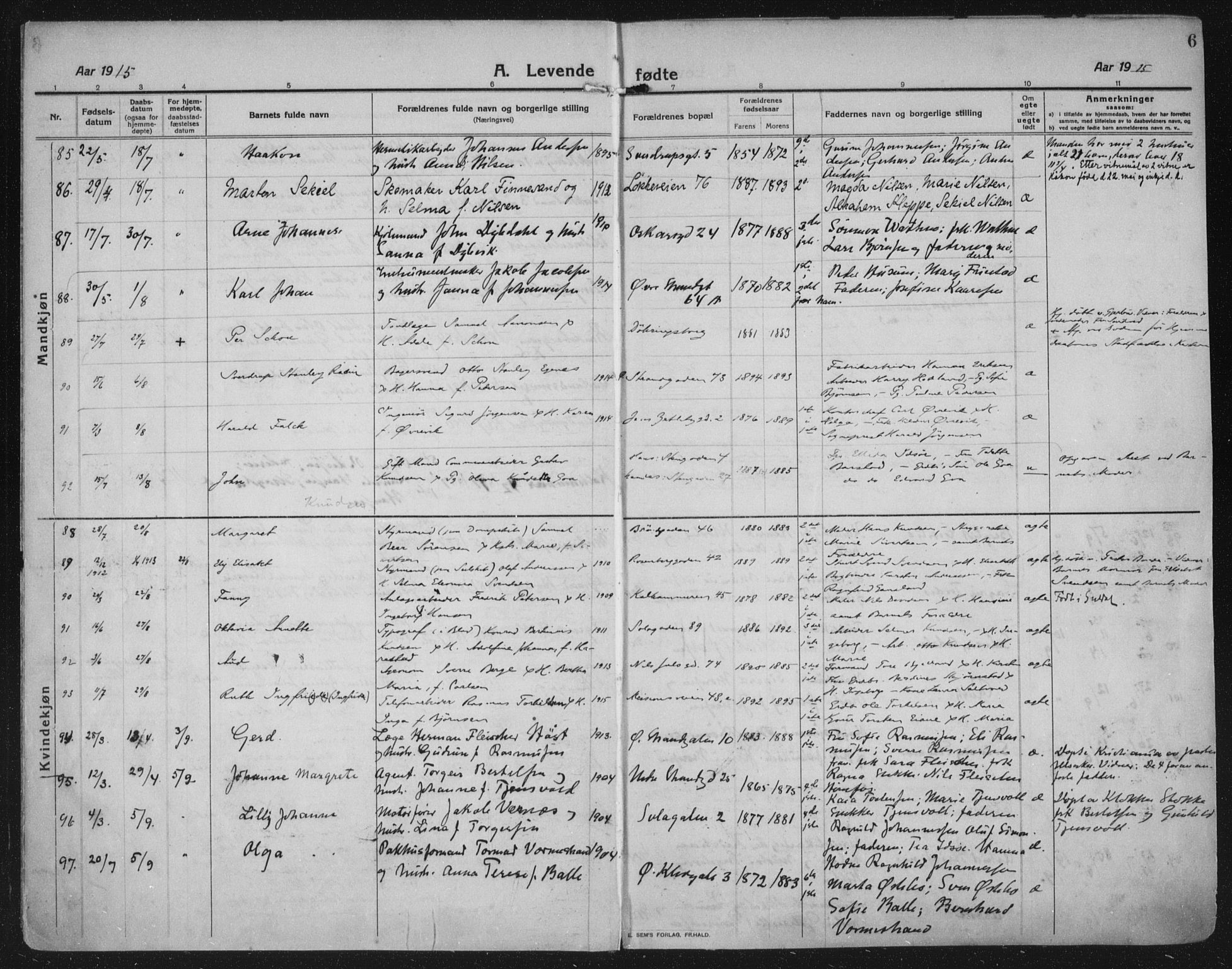 Domkirken sokneprestkontor, AV/SAST-A-101812/002/A/L0018: Ministerialbok nr. A 34, 1915-1929, s. 6