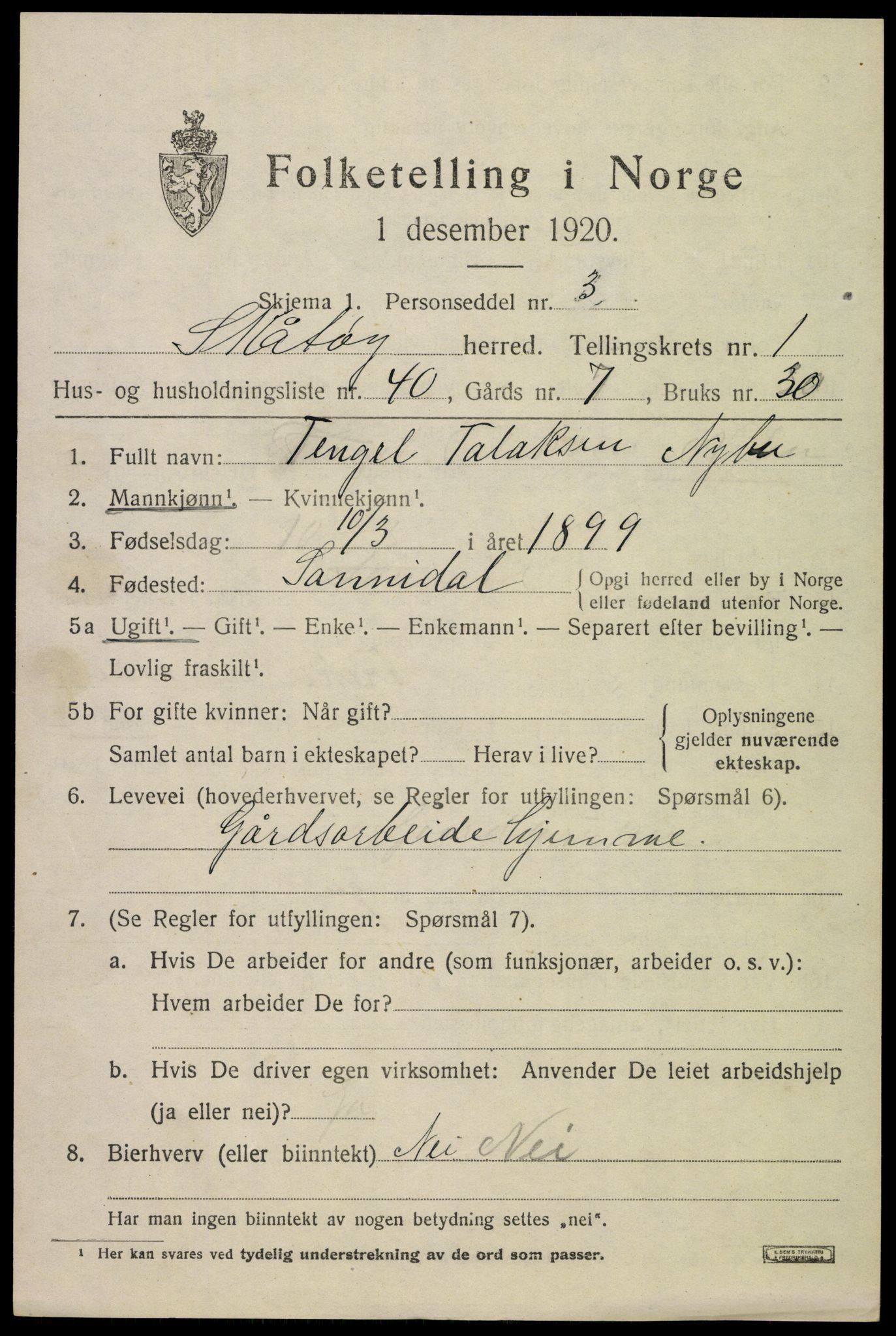 SAKO, Folketelling 1920 for 0815 Skåtøy herred, 1920, s. 2142