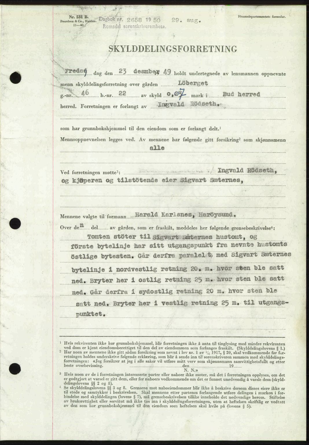 Romsdal sorenskriveri, AV/SAT-A-4149/1/2/2C: Pantebok nr. A34, 1950-1950, Dagboknr: 2658/1950