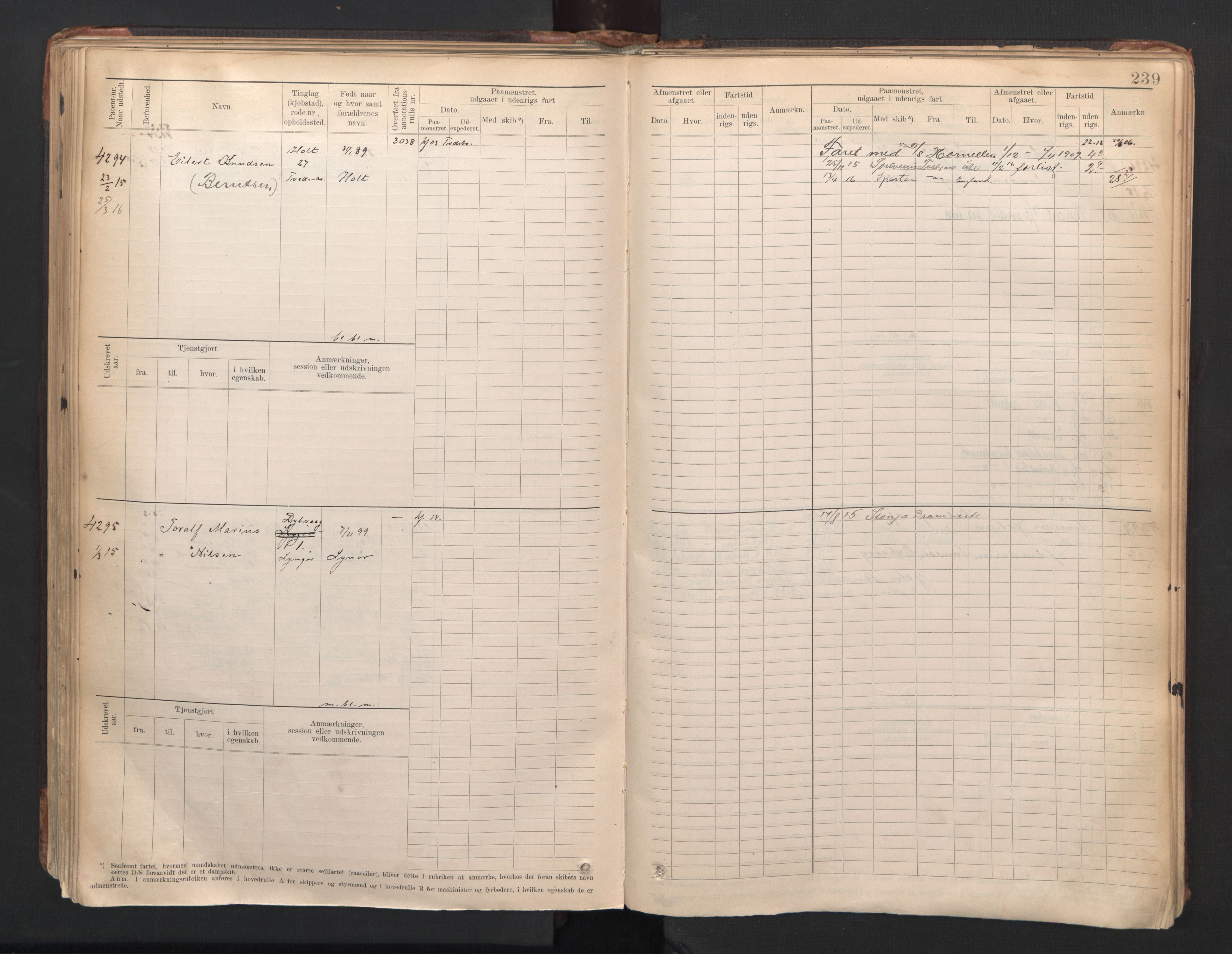 Tvedestrand mønstringskrets, SAK/2031-0011/F/Fb/L0006: Hovedrulle A nr 3818-4409, R-7, 1905-1948, s. 244