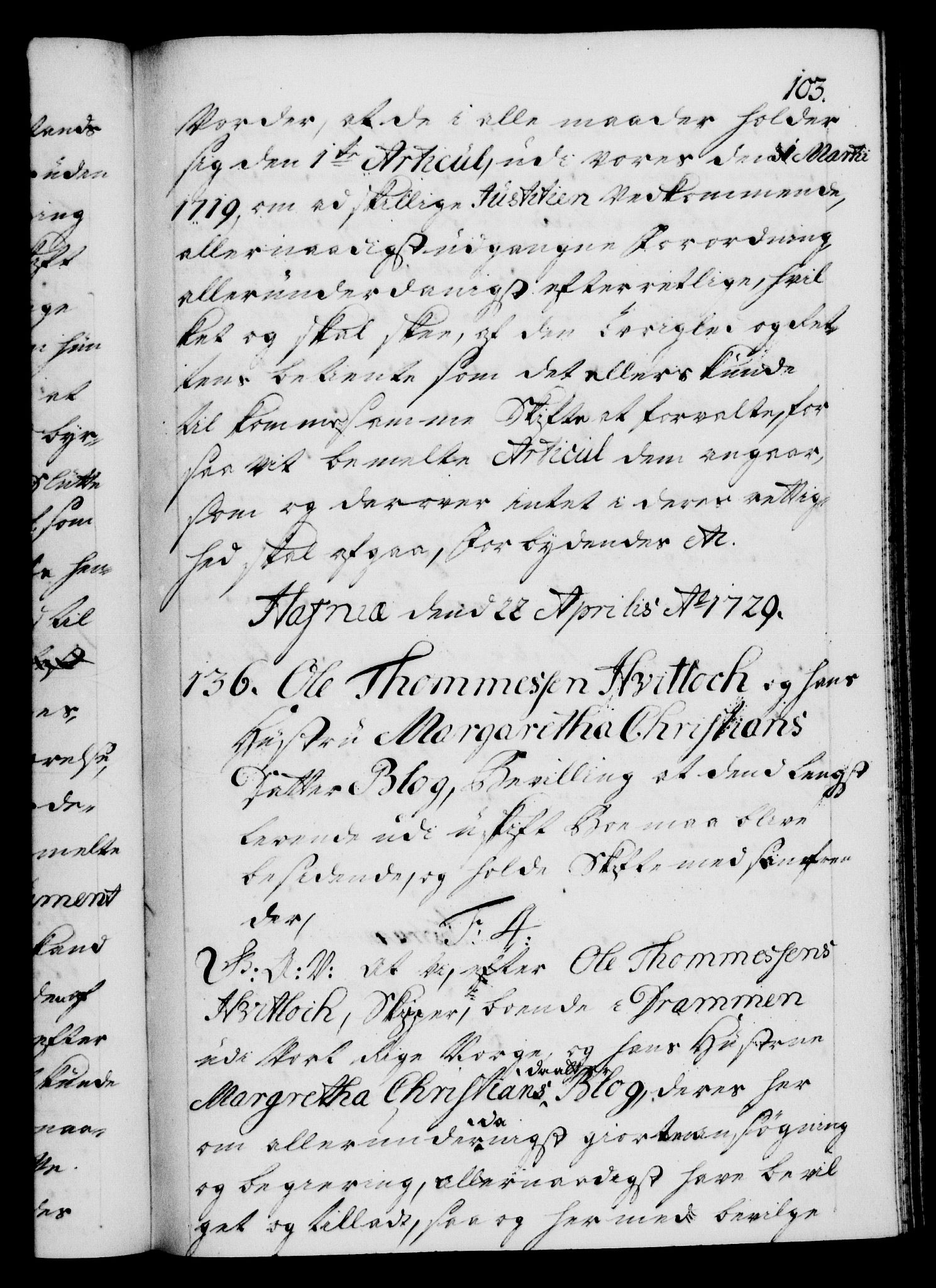 Danske Kanselli 1572-1799, AV/RA-EA-3023/F/Fc/Fca/Fcaa/L0026: Norske registre, 1729-1730, s. 103a