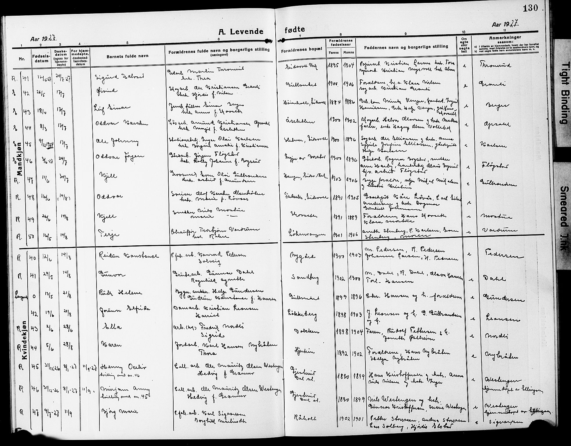 Eidsvoll prestekontor Kirkebøker, AV/SAO-A-10888/G/Ga/L0010: Klokkerbok nr. I 10, 1919-1929, s. 130