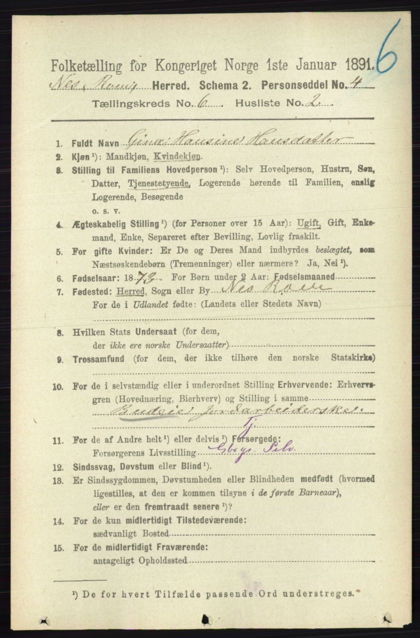 RA, Folketelling 1891 for 0236 Nes herred, 1891, s. 3403