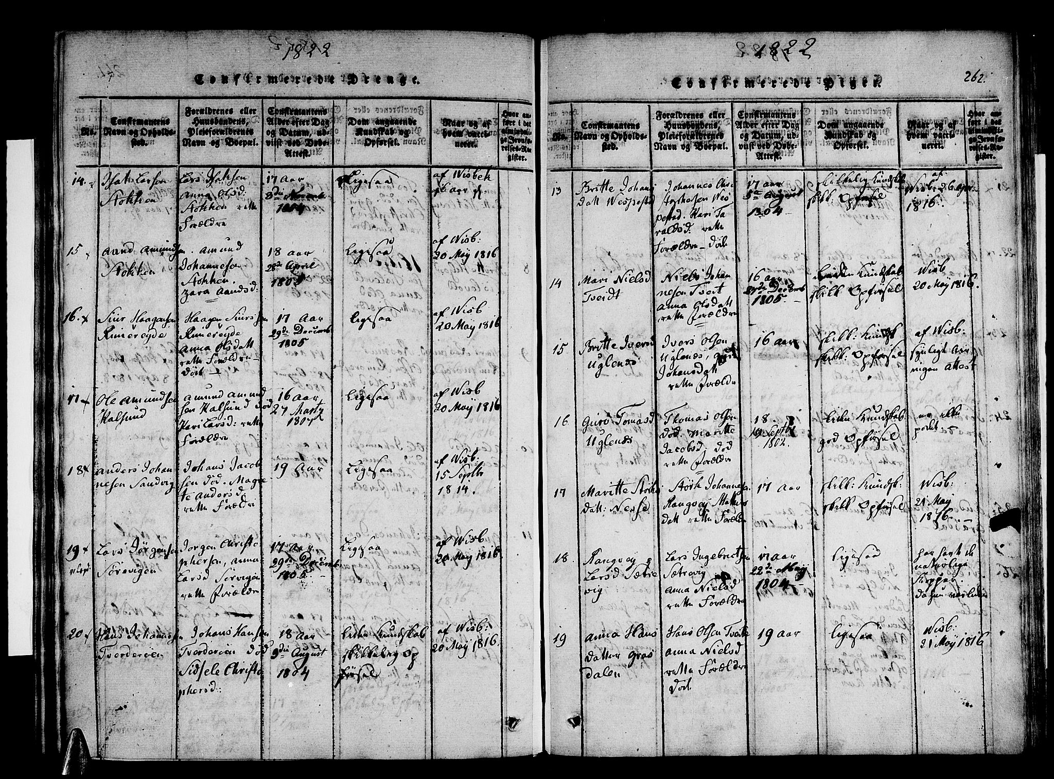 Stord sokneprestembete, AV/SAB-A-78201/H/Haa: Ministerialbok nr. A 5, 1816-1825, s. 262