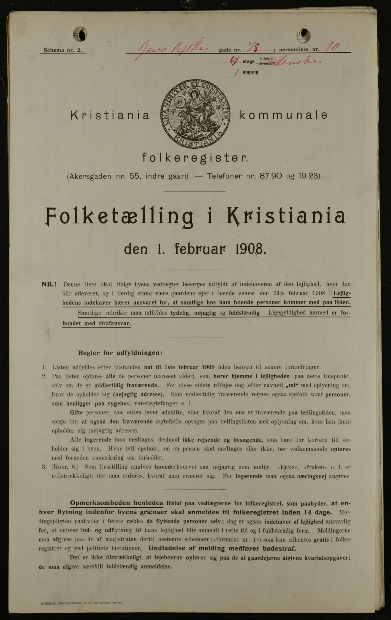 OBA, Kommunal folketelling 1.2.1908 for Kristiania kjøpstad, 1908, s. 41688